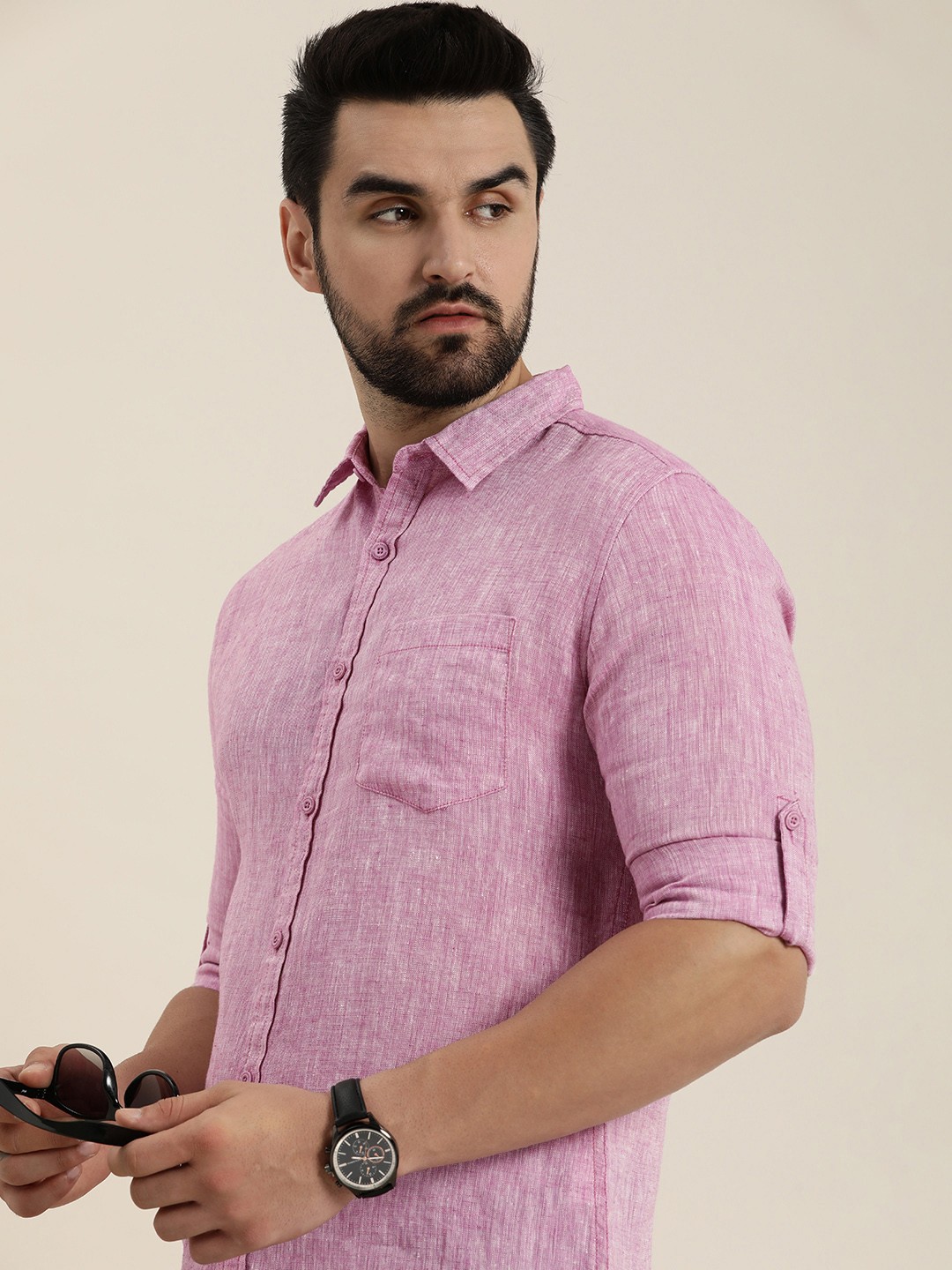 

Moda Rapido Men Slim Fit Pure Linen Casual Shirt, Pink