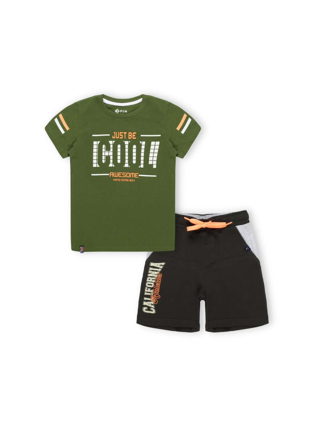 

3PIN Boys Printed Pure Cotton T-shirt With Shorts Set, Olive