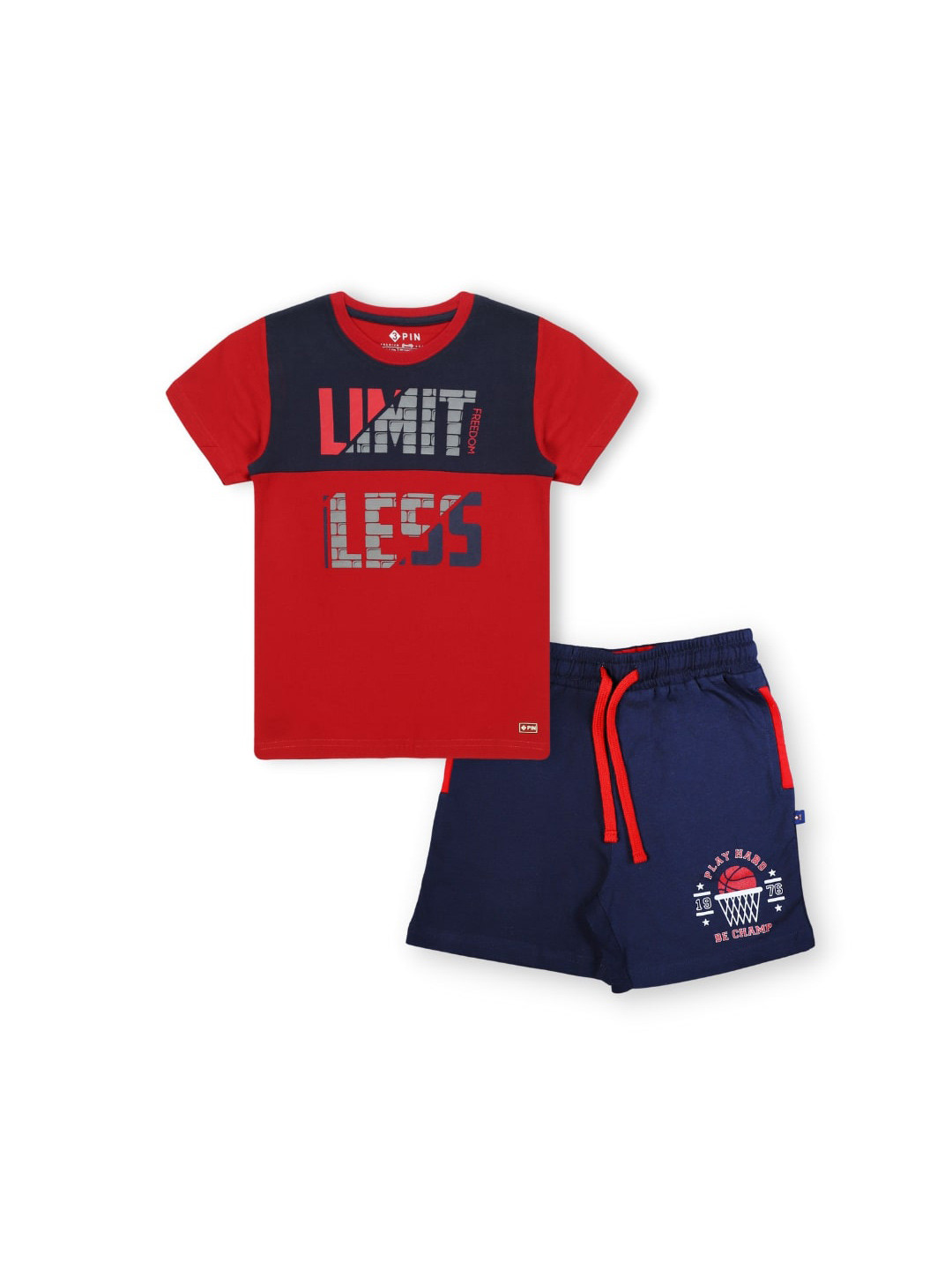 

3PIN Boys Printed Pure Cotton T-shirt With Shorts Set, Red