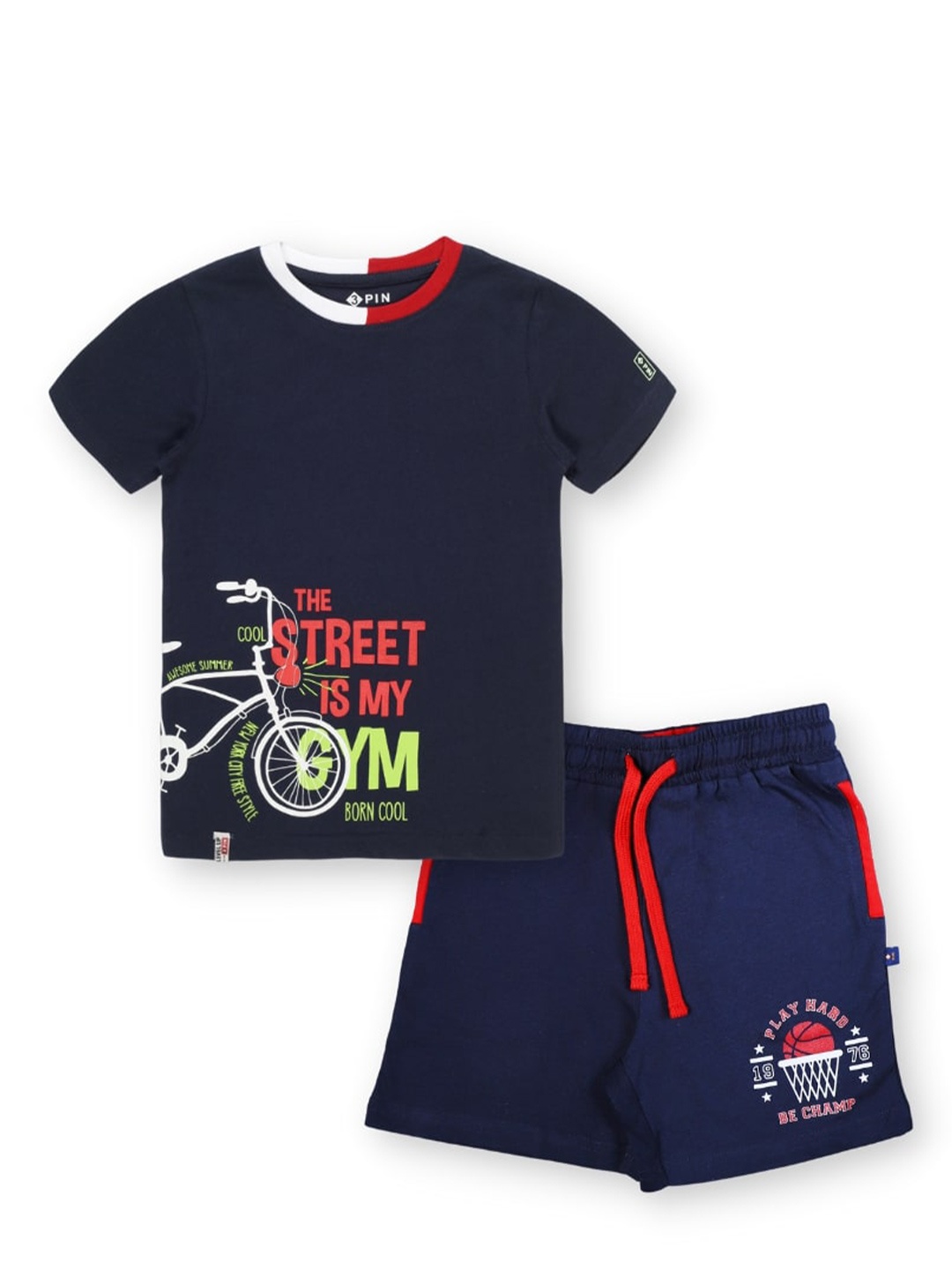 

3PIN Boys Printed Pure Cotton T-shirt With Shorts Set, Navy blue