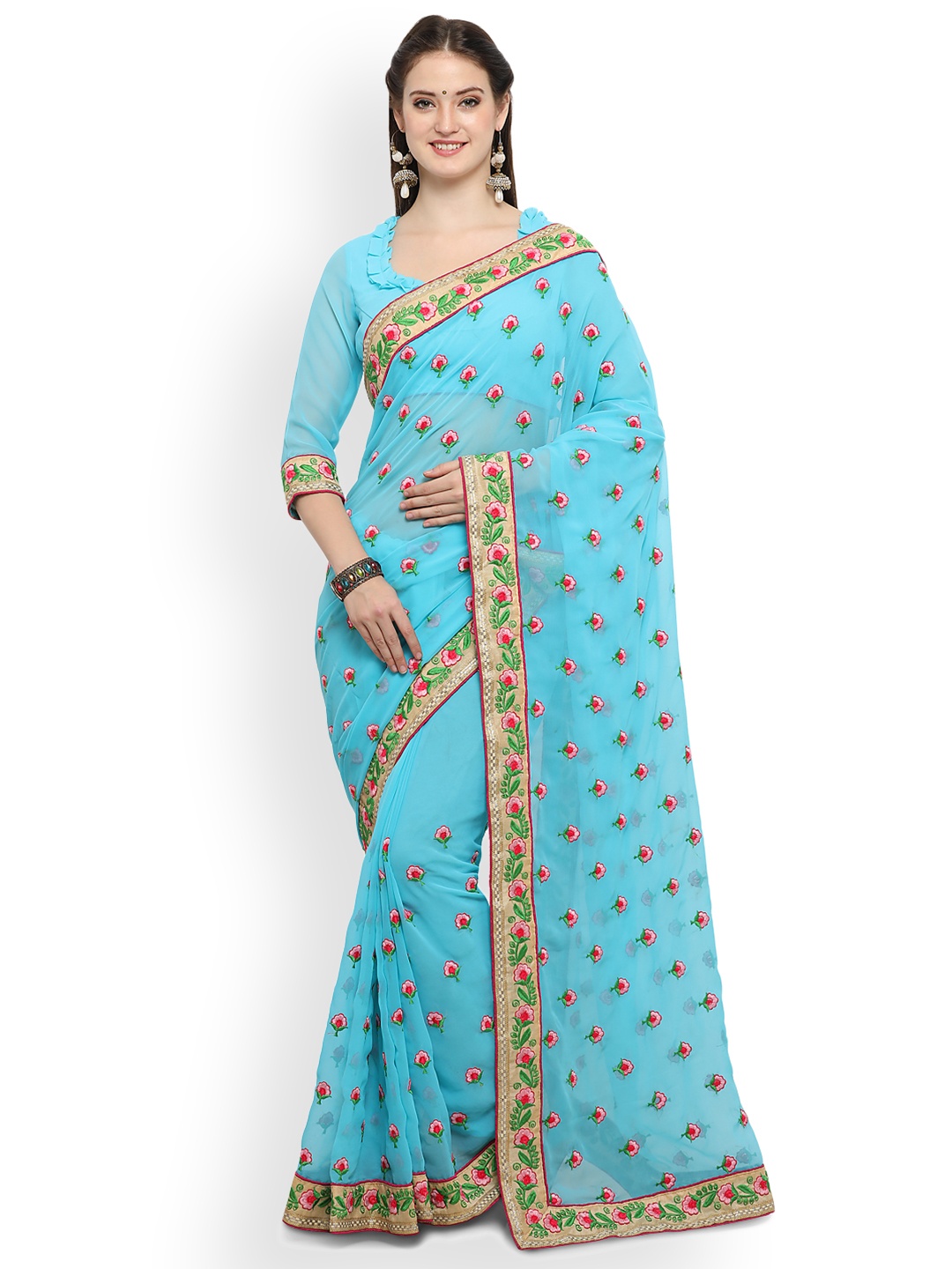 

Online Fayda Blue Embroidered Pure Georgette Saree