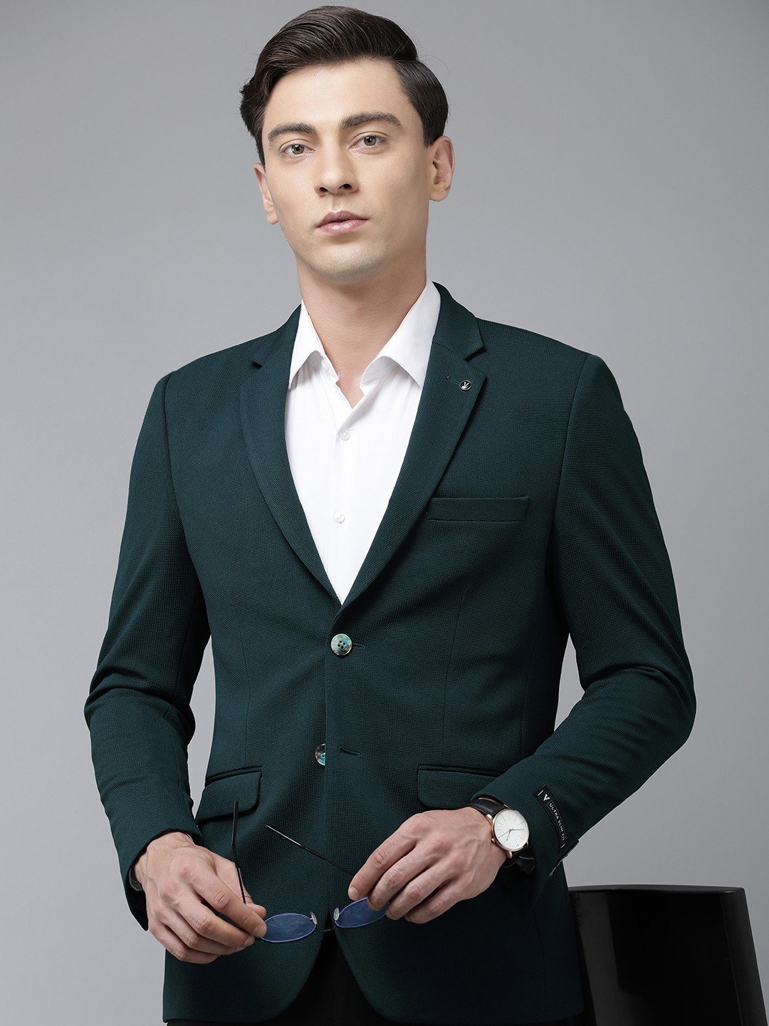 

Van Heusen Men Textured Slim Fit Single-Breasted Formal Blazer, Teal
