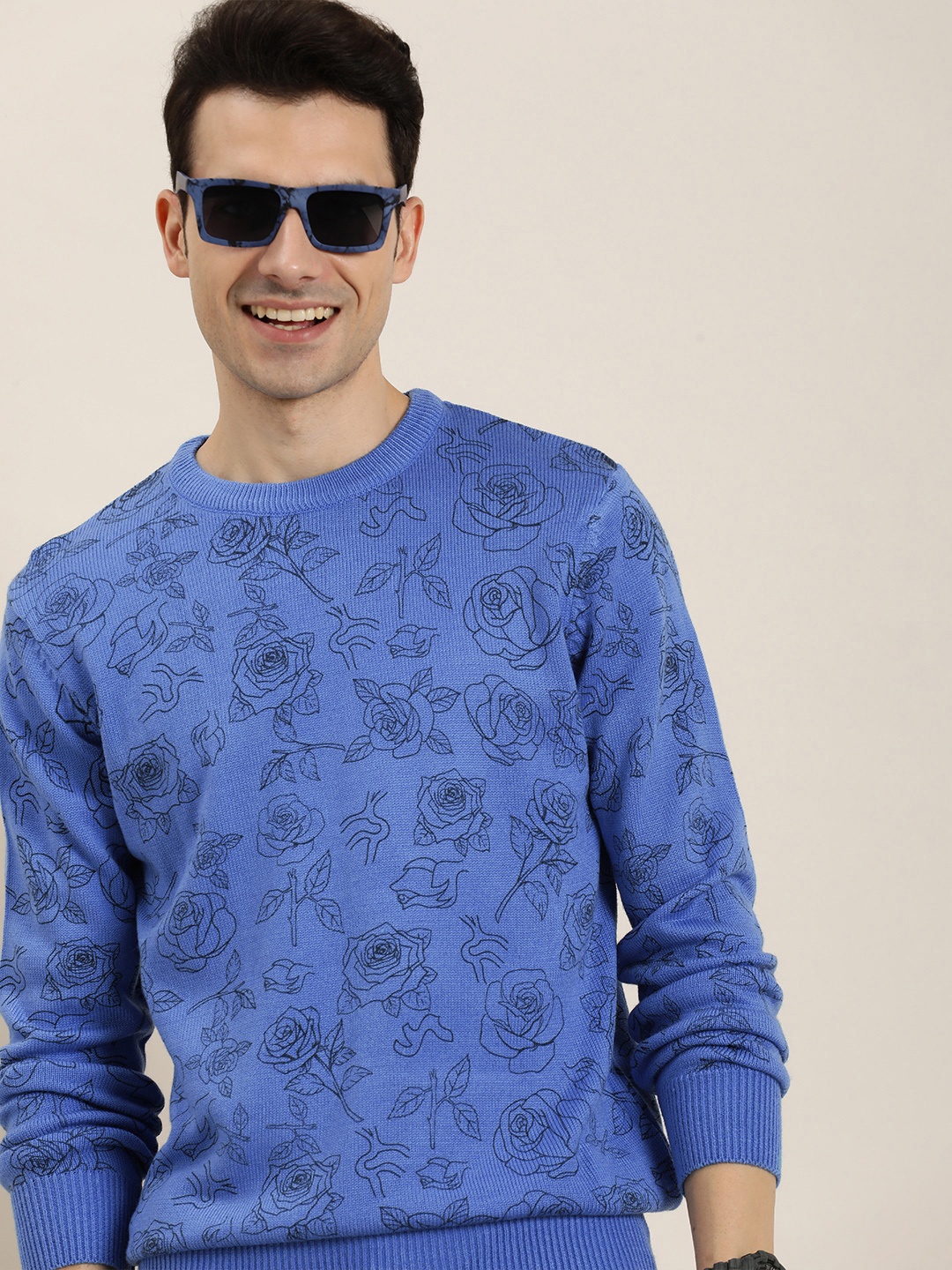 

HERE&NOW Men Floral Pullover, Blue