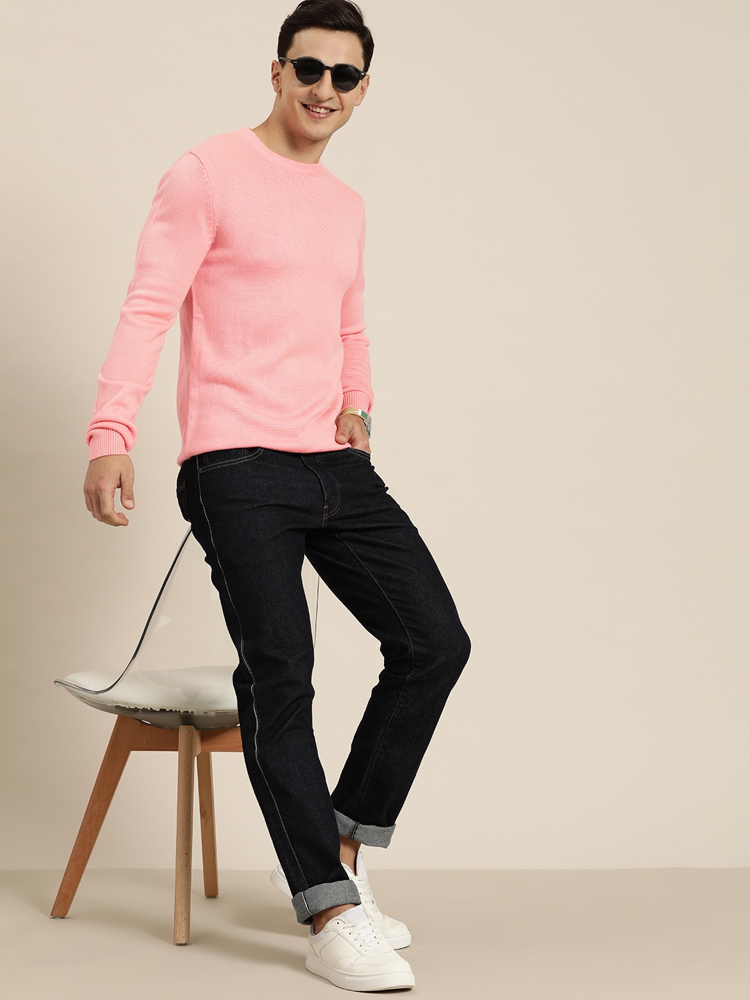 

HERE&NOW Men Acrylic Pullover, Pink