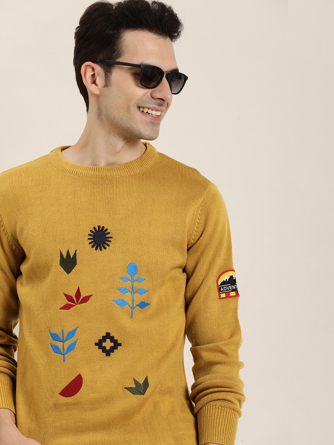 

HERE&NOW Men Floral Pullover, Mustard