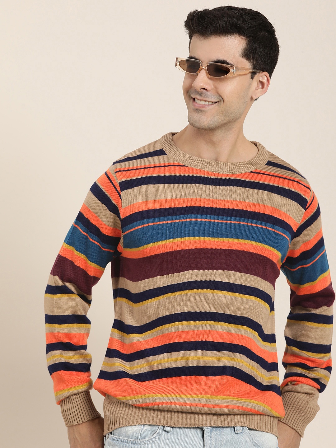 

HERE&NOW Men Striped Pullover, Beige