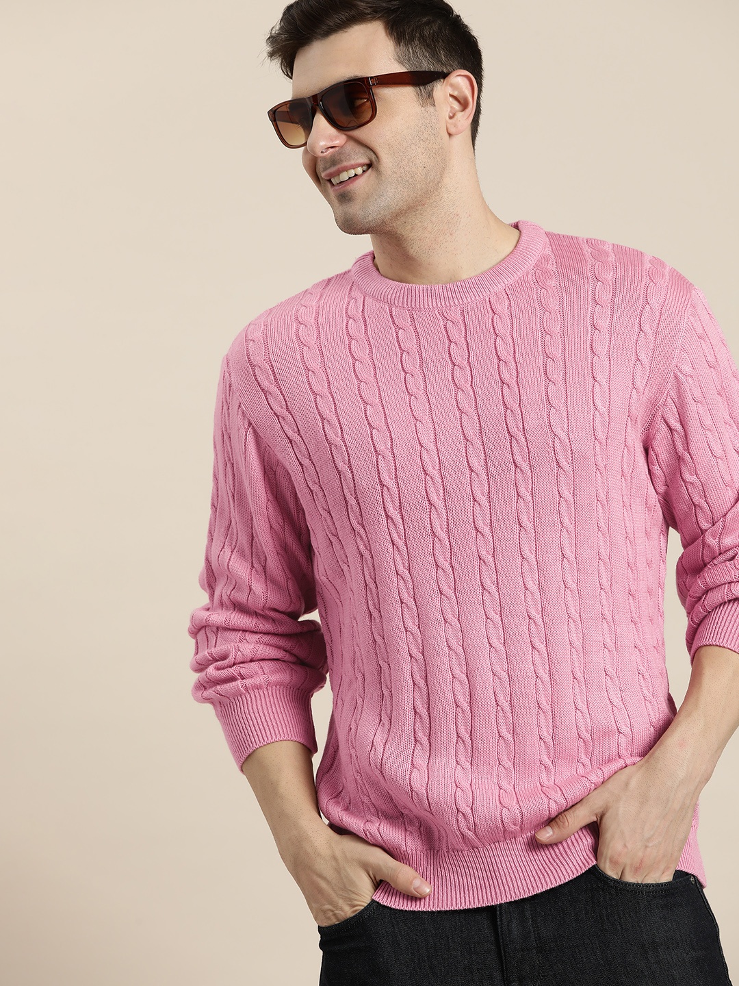 

HERE&NOW Cable Knit Pullover, Pink
