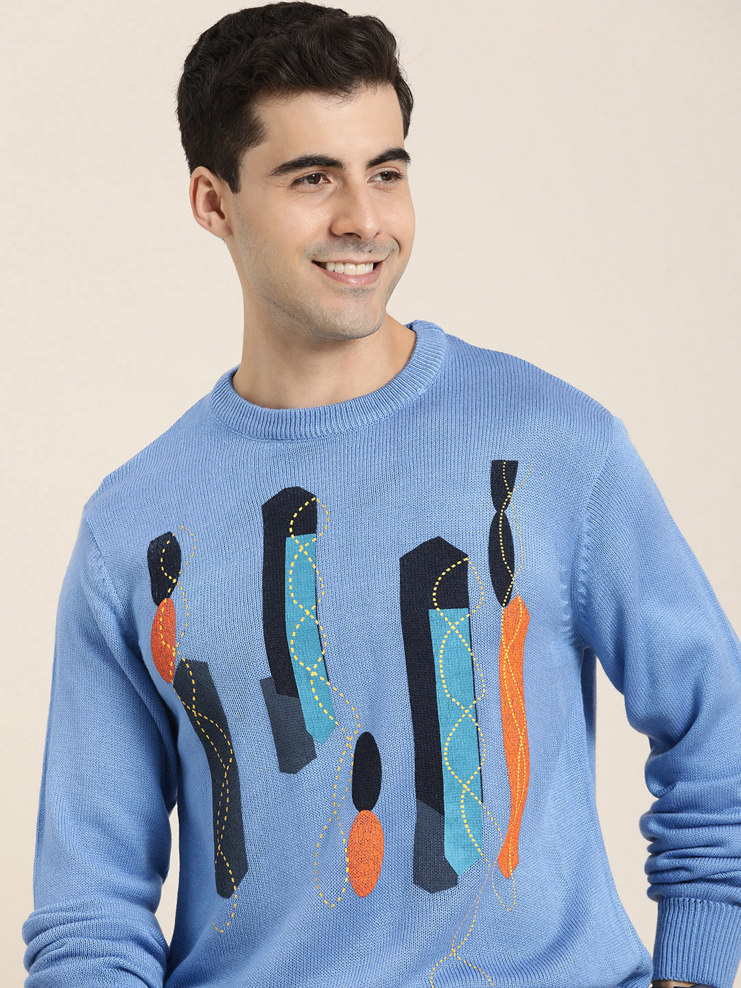 

HERE&NOW Men Self Design Pullover, Black