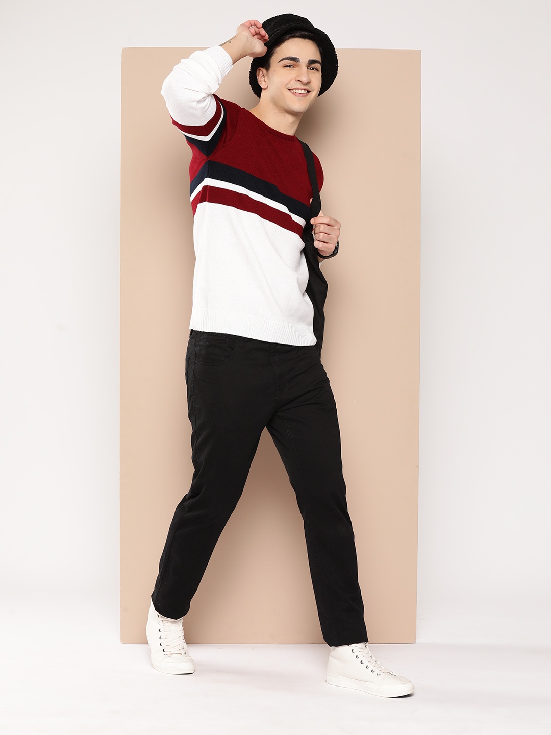 

HERE&NOW Men Colourblocked Acrylic Pullover, White