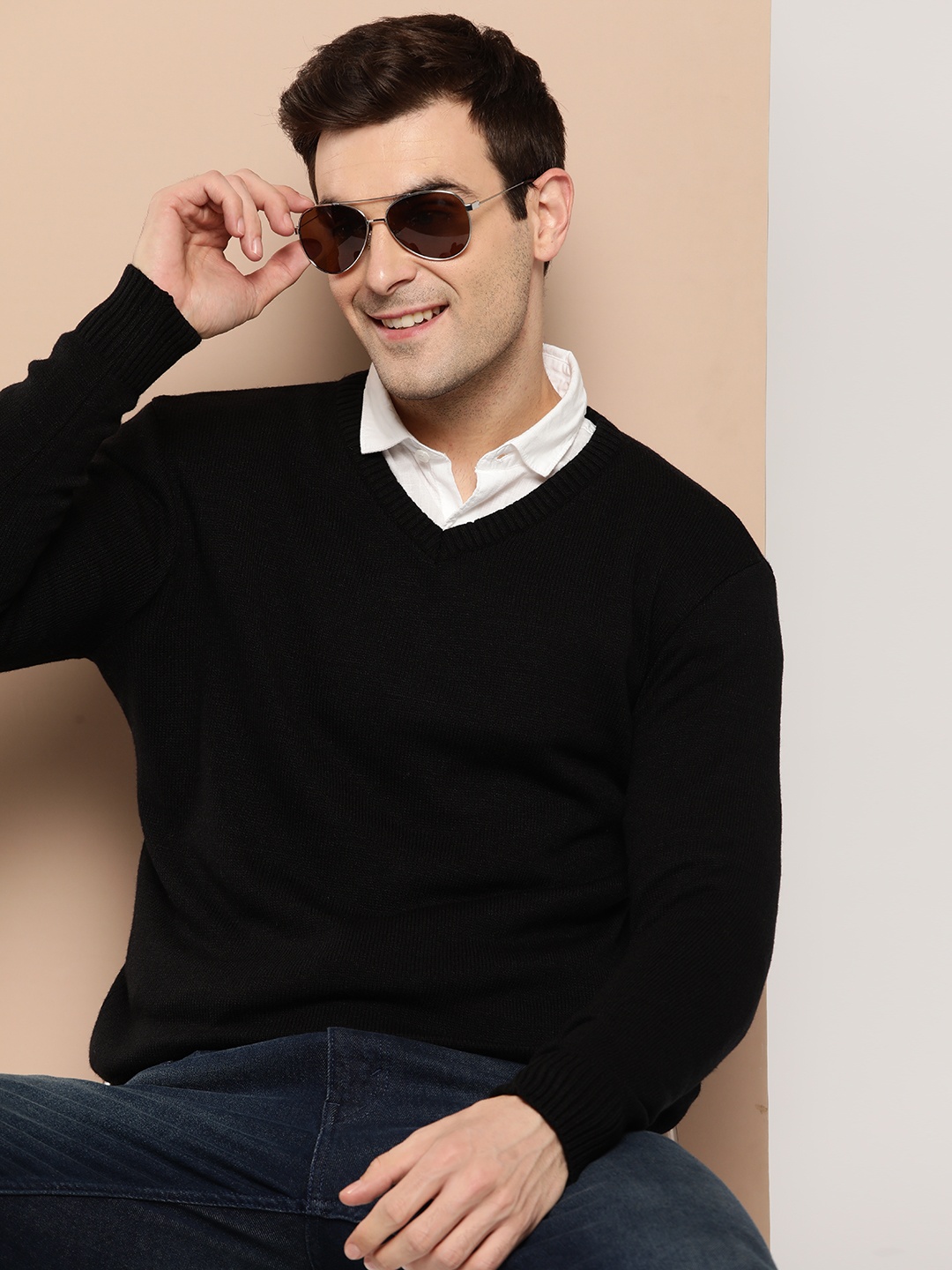 

HERE&NOW Pure Acrylic Solid Pullover, Black