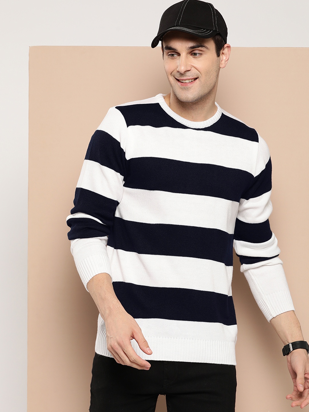 

HERE&NOW Pure Acrylic Striped Pullover, White