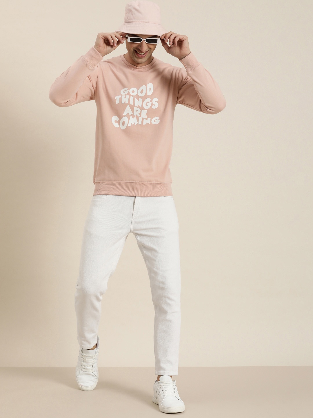 

HERE&NOW Typography Printed Round Neck Sweatshirt, Peach