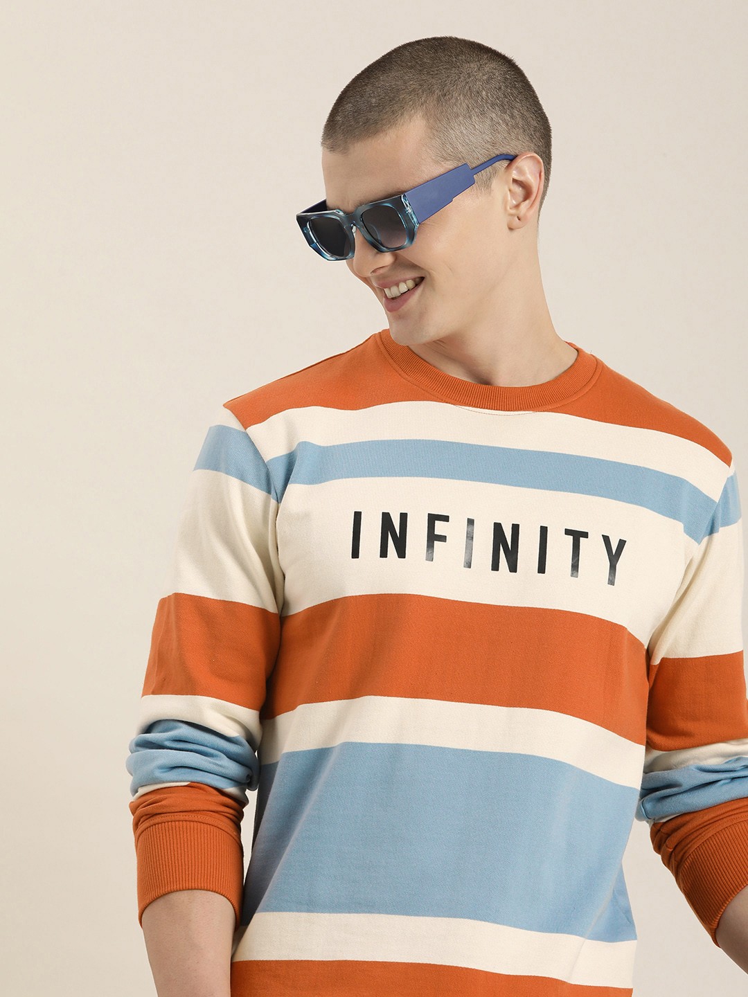 

HERE&NOW Striped Round Neck Sweatshirt, Off white