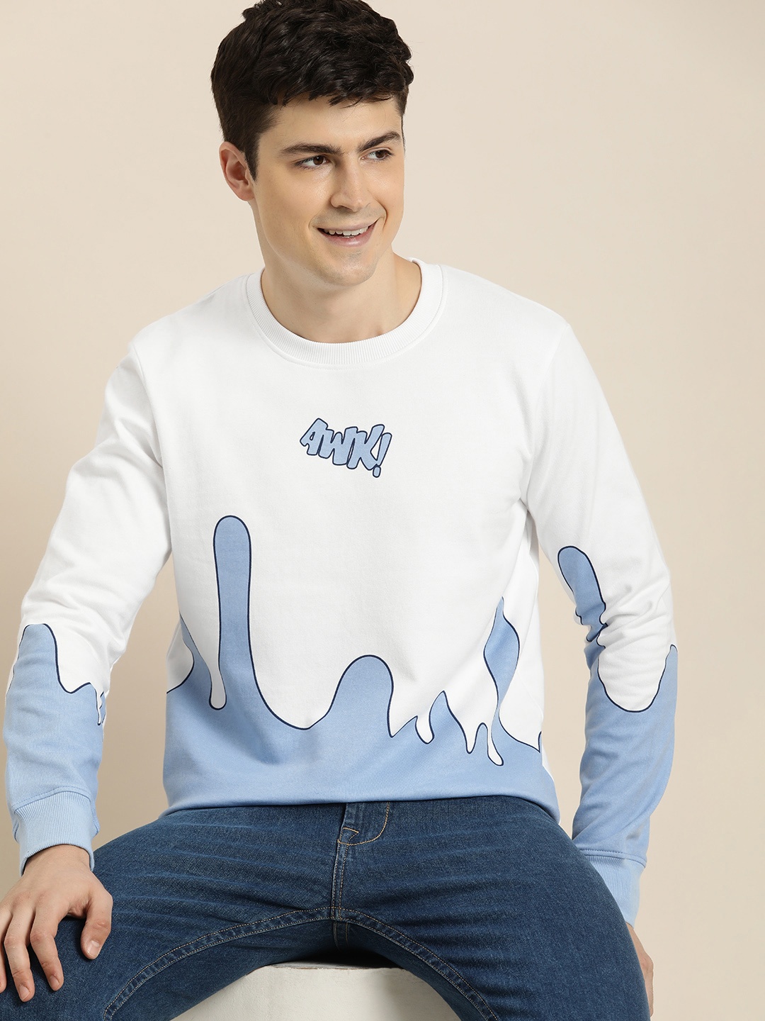 

HERE&NOW Graphic Printed Pure Cotton Sweatshirt, Blue