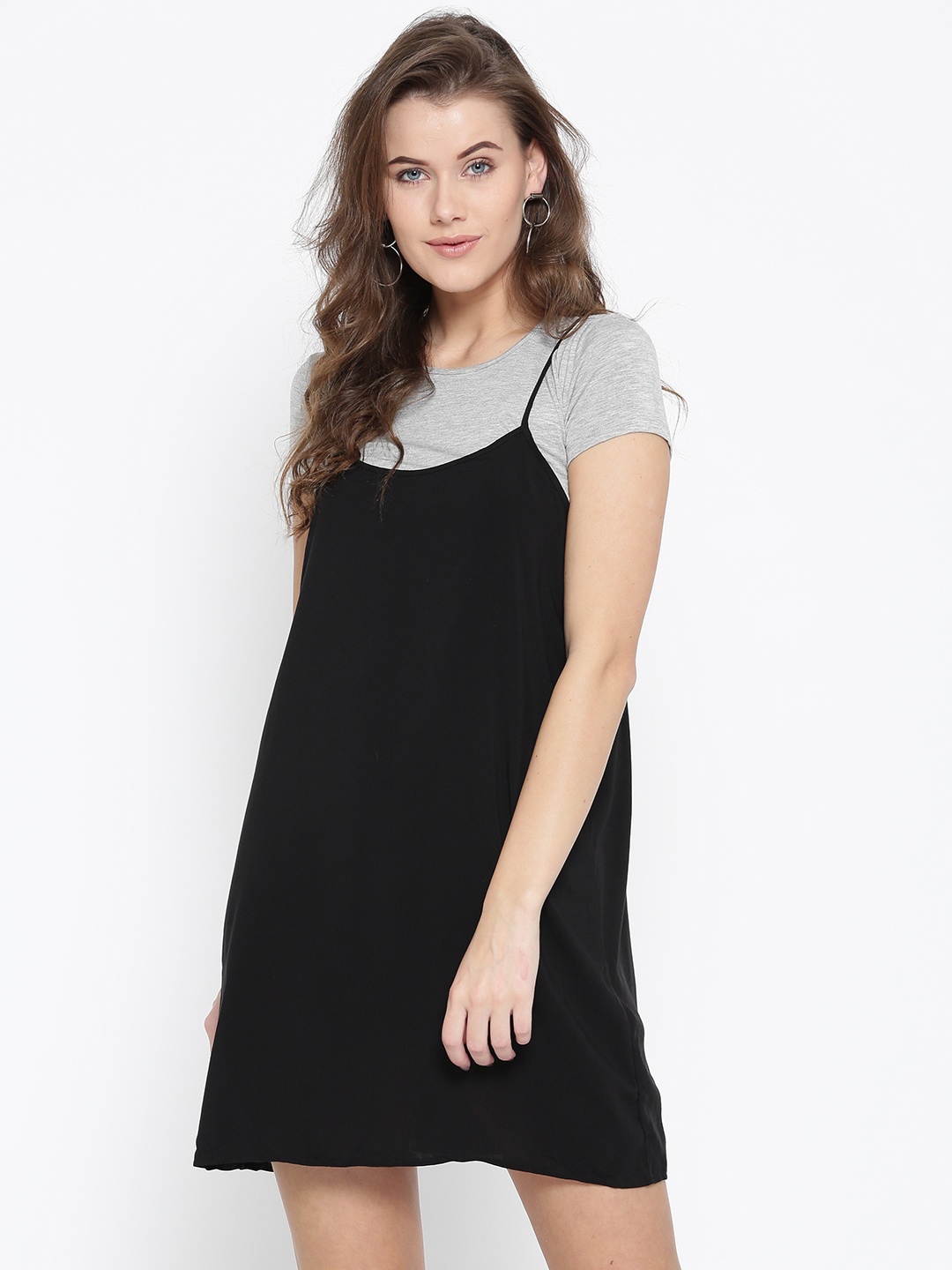

FOREVER 21 Women Black & Grey Melange Solid A-Line Dress
