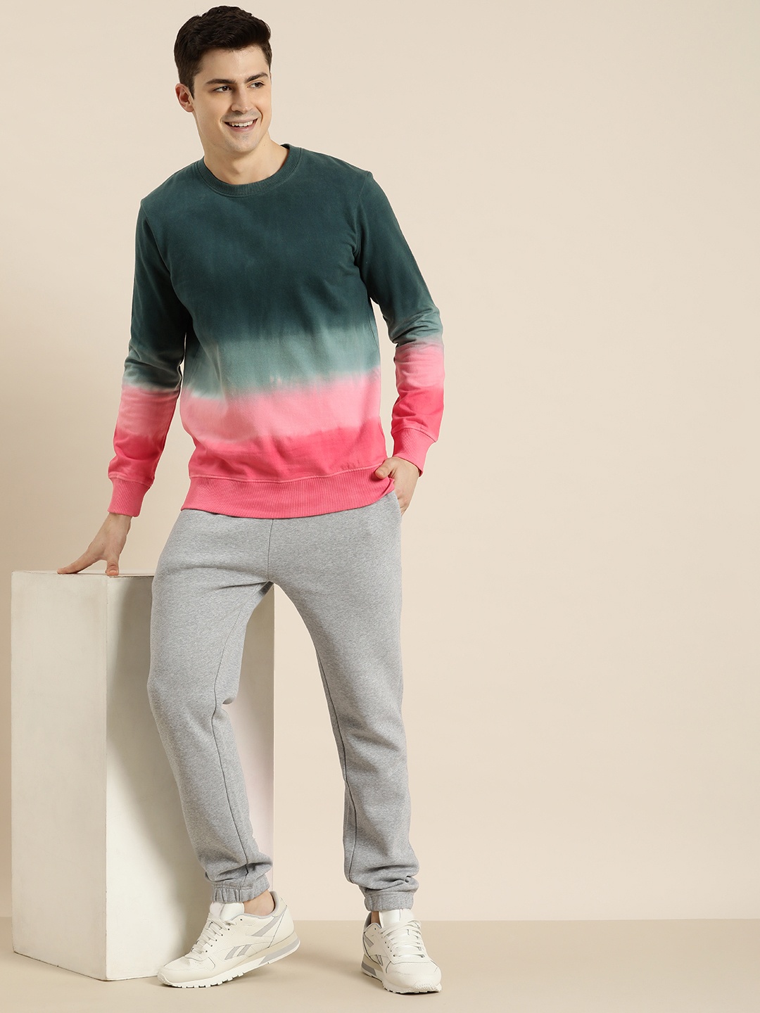 

HERE&NOW Colourblocked Pure Cotton Pullover Sweatshirt, Teal