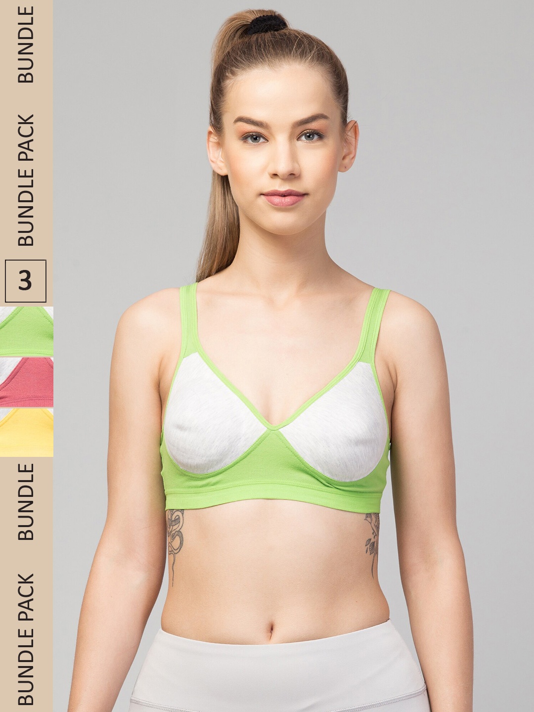 

Apraa & Parma Pack Of 3 Full Coverage Lightly Padded Sports Bra, Yellow