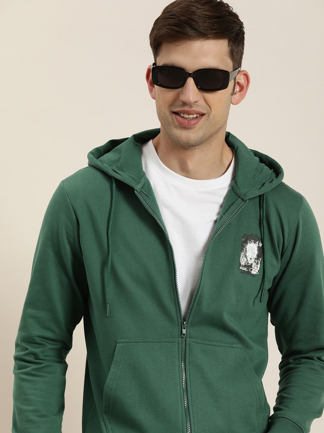 

HERE&NOW Long Sleeves Minimal Print Detail Hooded Sweatshirt, Green