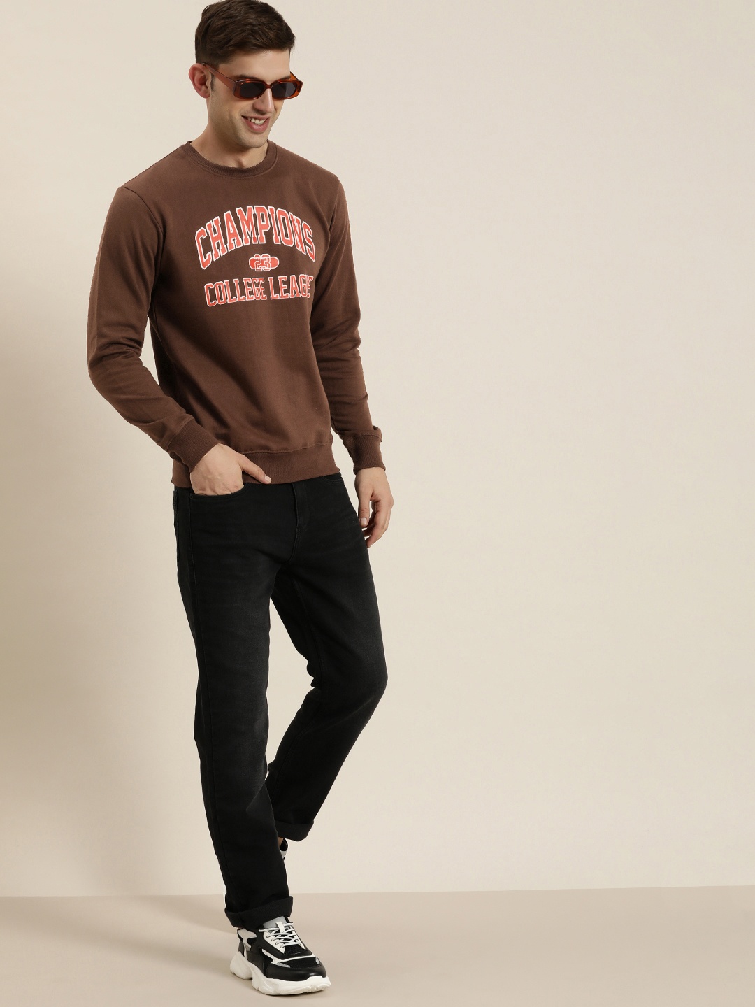 

HERE&NOW Typography Printed Round Neck Sweatshirt, Brown