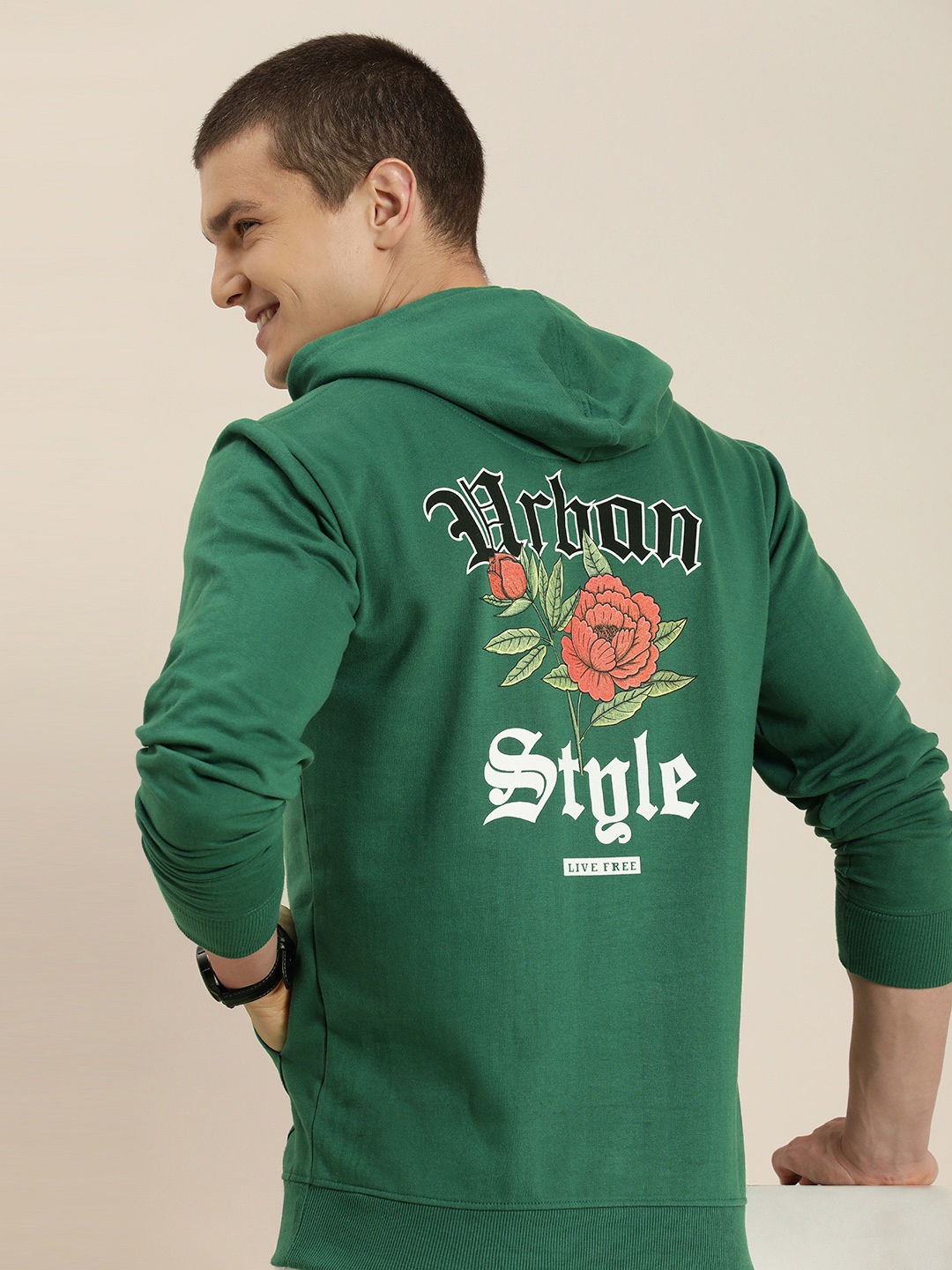 

HERE&NOW Typography Printed Hooded Sweatshirt, Green