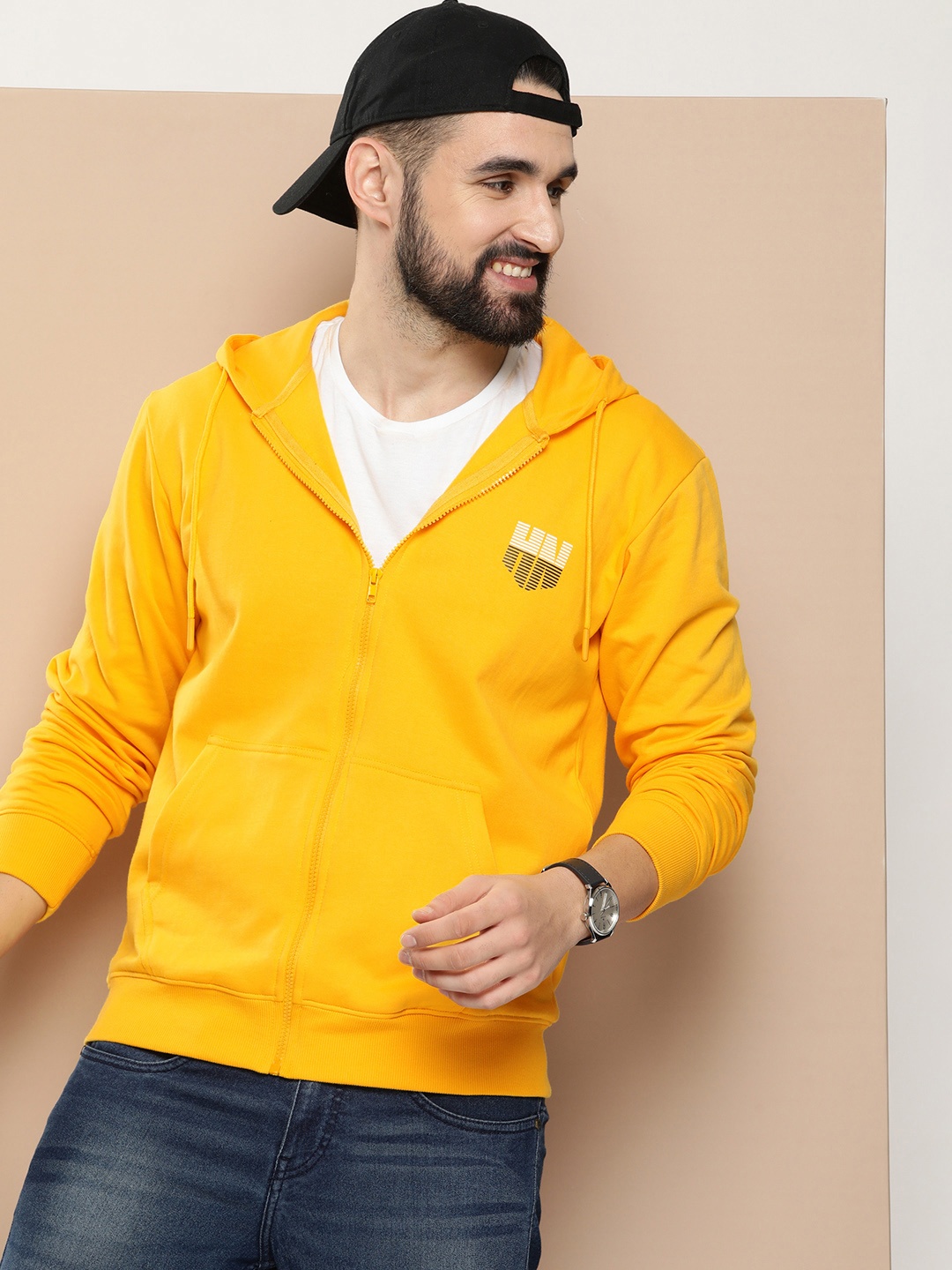 

HERE&NOW Solid Front Open Hooded Sweatshirt, Yellow