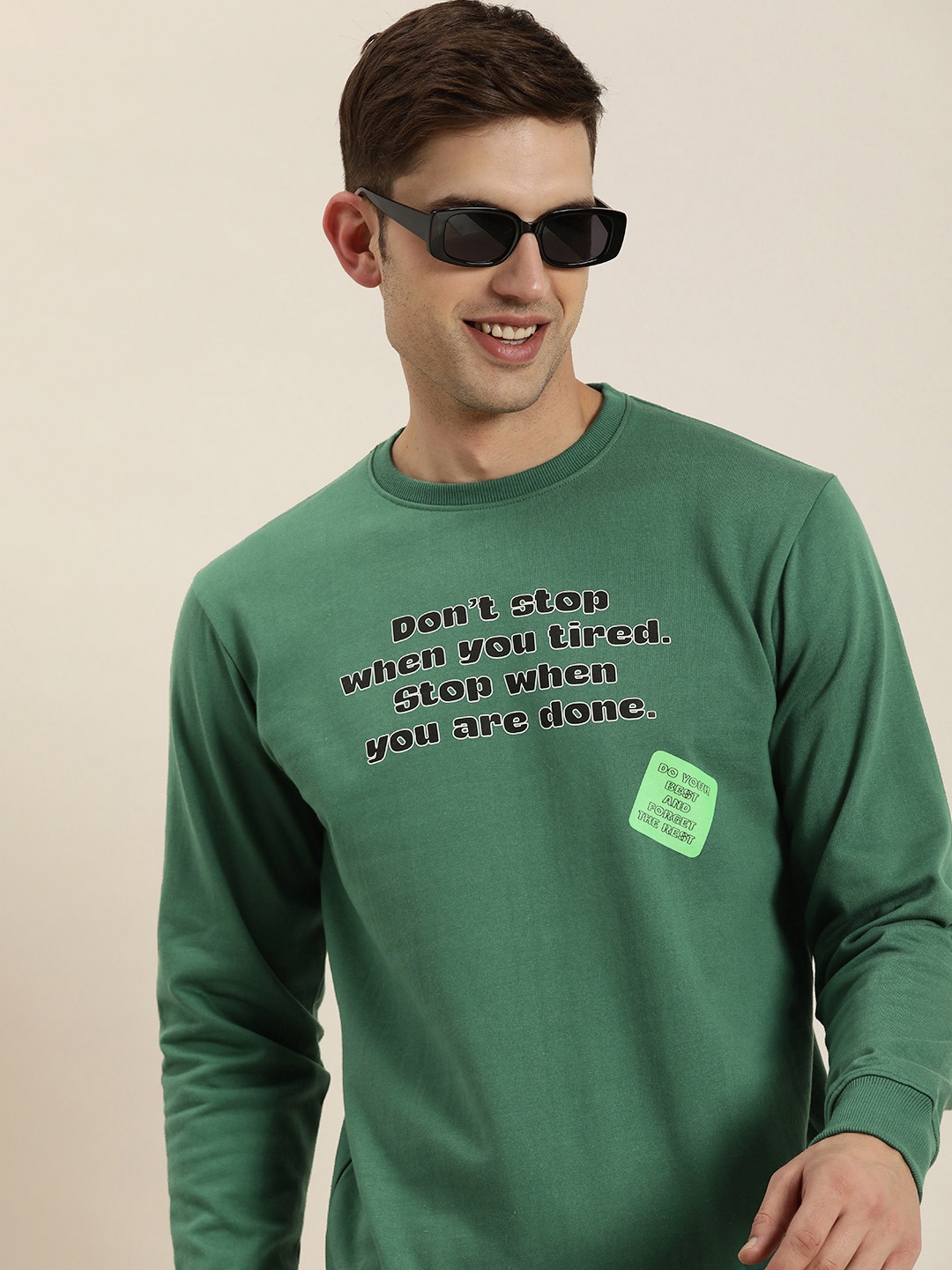 

HERE&NOW Round Neck Typography Printed Sweatshirt, Green