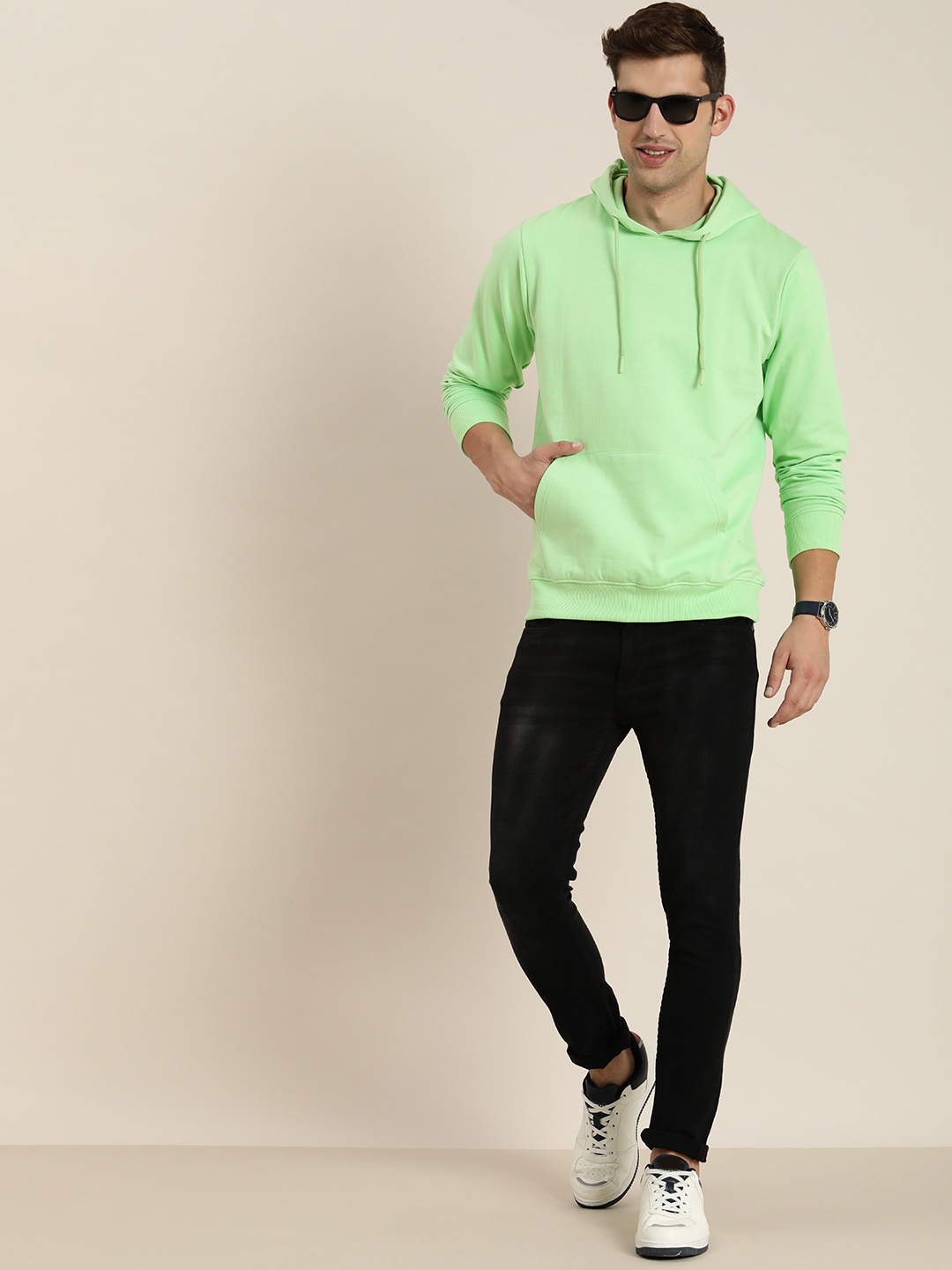 

HERE&NOW Solid Long Sleeves Hooded Sweatshirt, Green