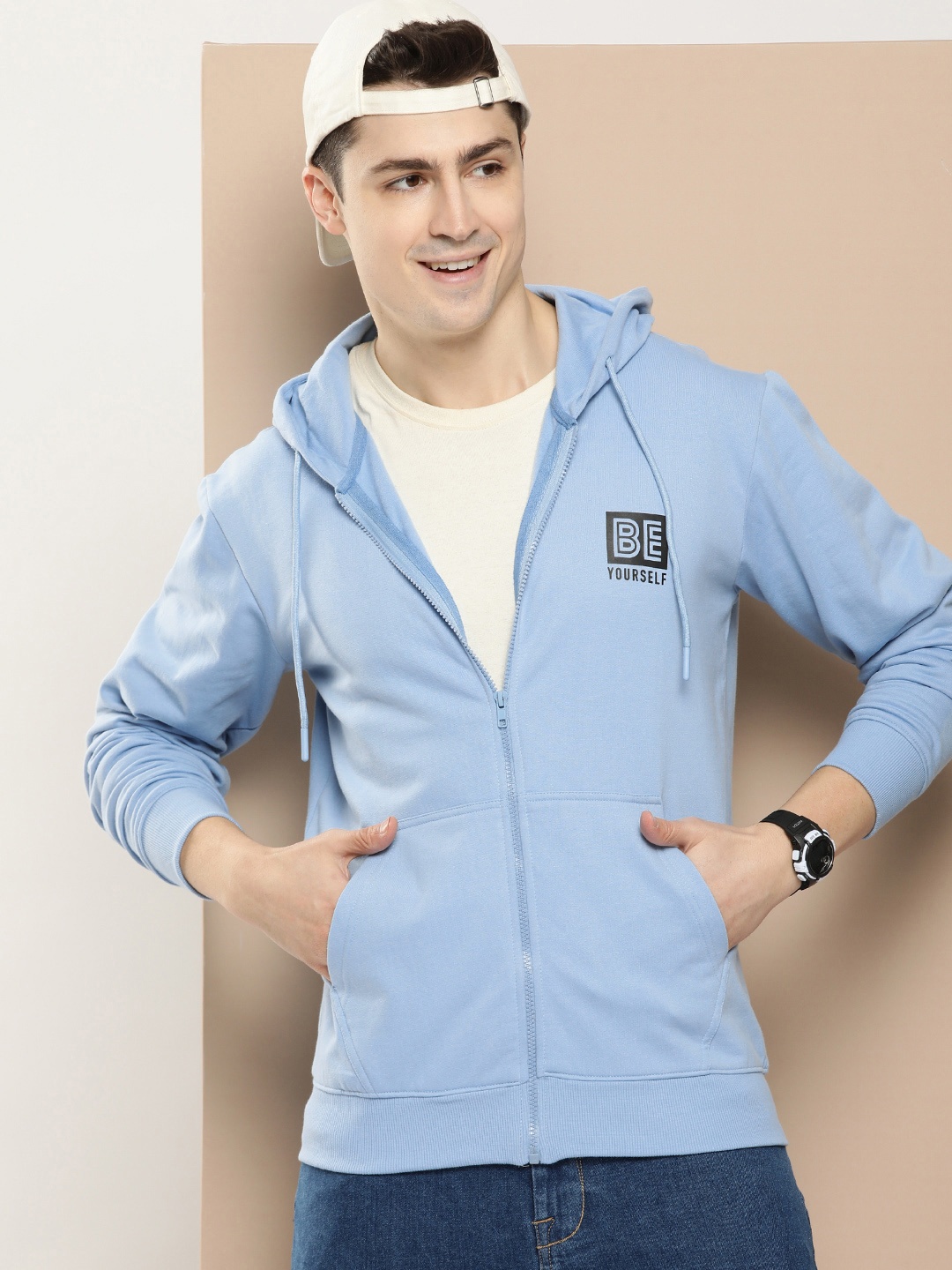 

HERE&NOW Solid Front Open Hooded Sweatshirt, Blue