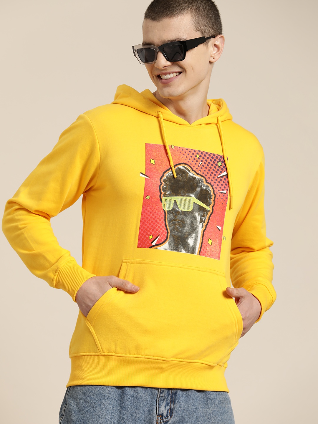 

HERE&NOW Graphic Printed Hooded Sweatshirt, Yellow