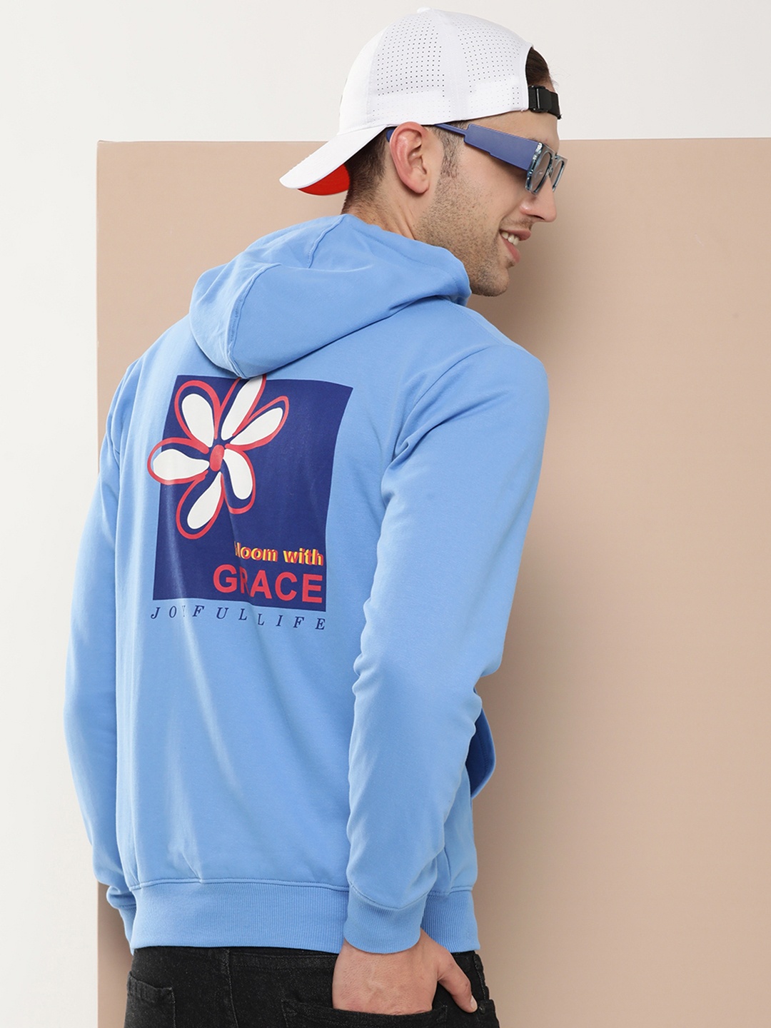 

HERE&NOW Graphic Printed Hooded Sweatshirt, Blue