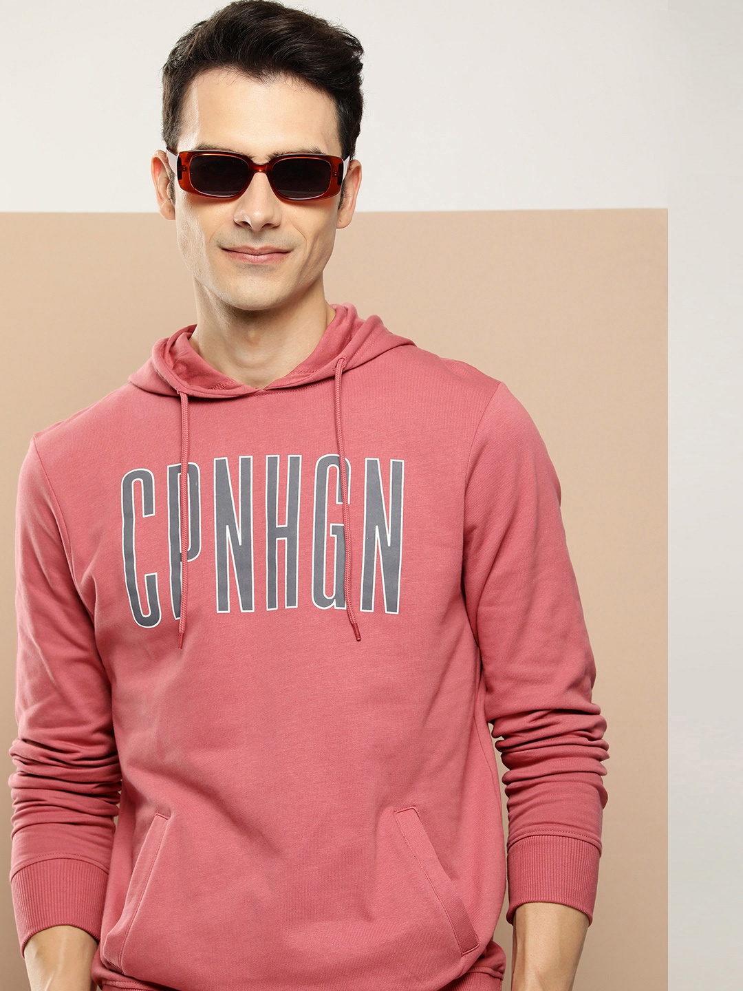 

HERE&NOW Typography Printed Pure Cotton Hooded Sweatshirt, Coral