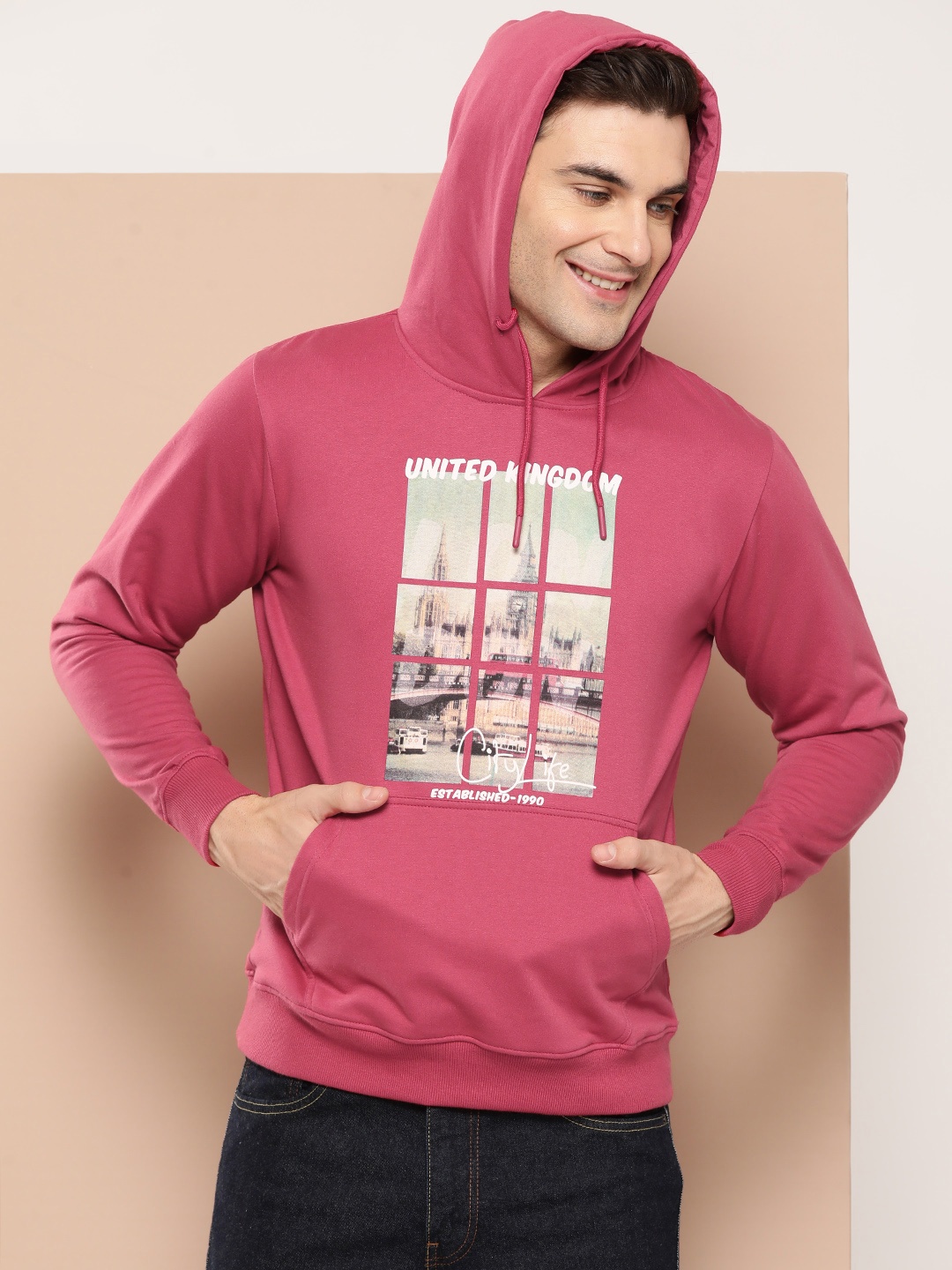 

HERE&NOW Printed Hooded Sweatshirt, Coral