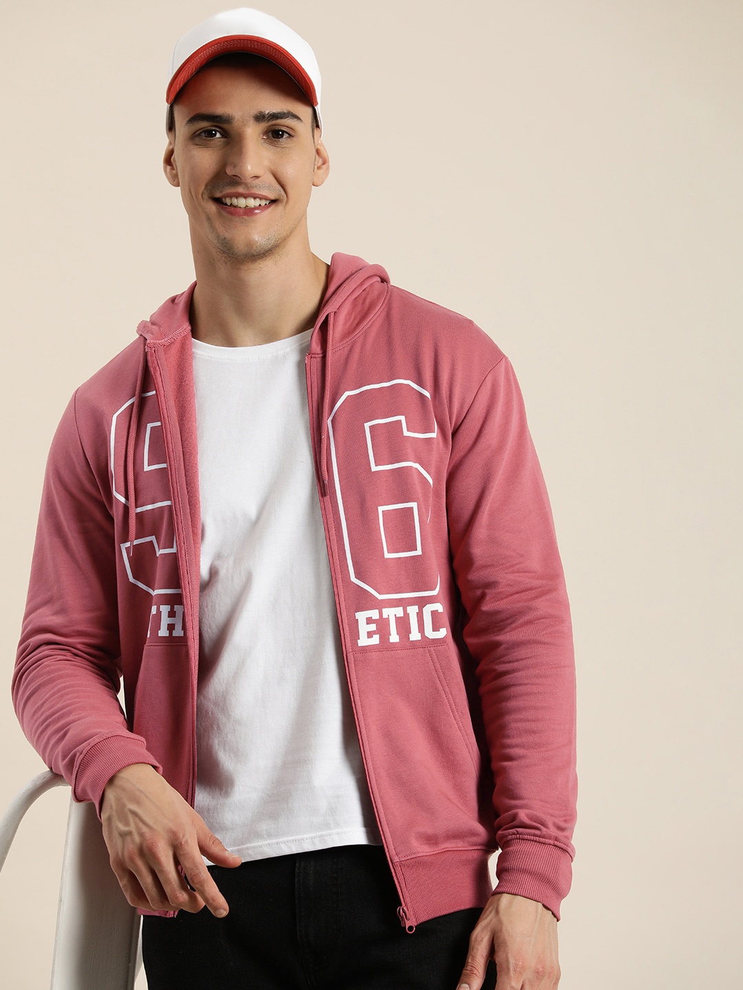 

HERE&NOW Pure Cotton Printed Hooded Sweatshirt, Pink
