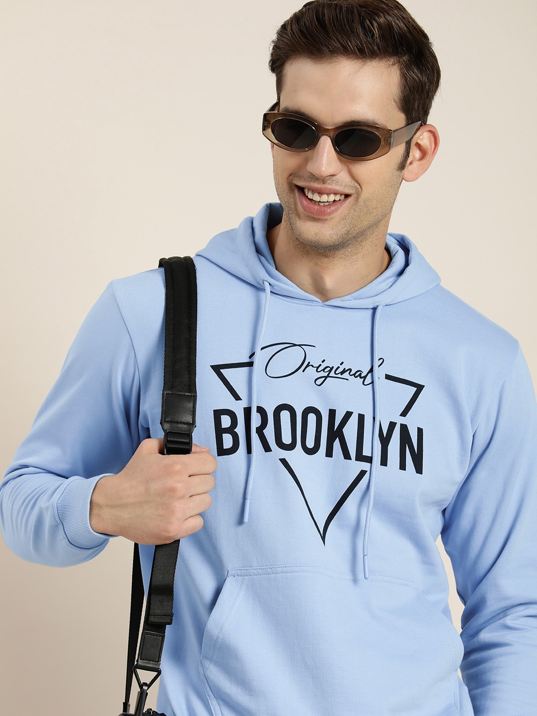 

HERE&NOW Full Sleeves Typography Printed Hooded Sweatshirt, Blue