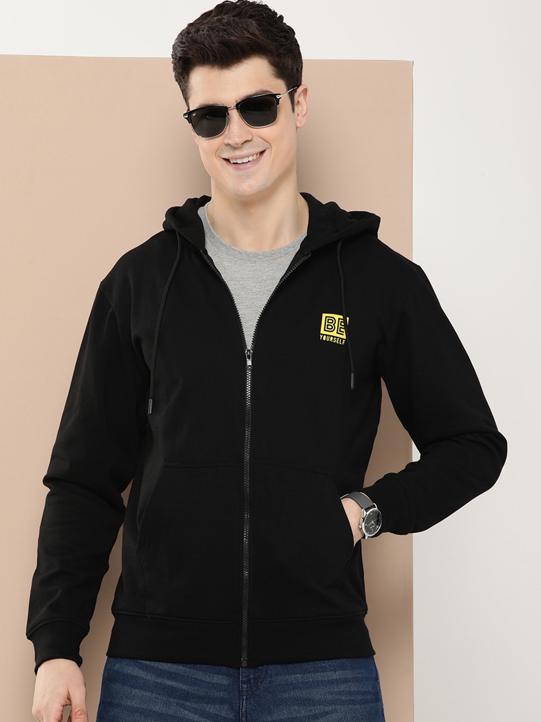 

HERE&NOW Zip-Closure Hooded Sweatshirt, Black