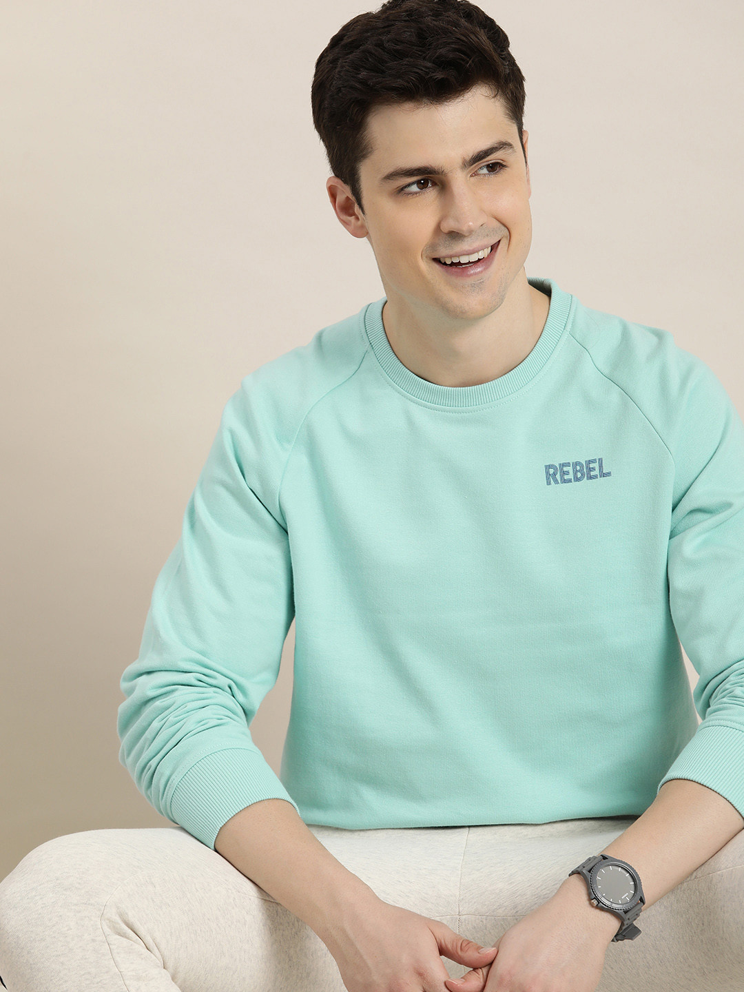 

HERE&NOW Printed Round-Neck Pure Cotton Sweatshirt, Sea green