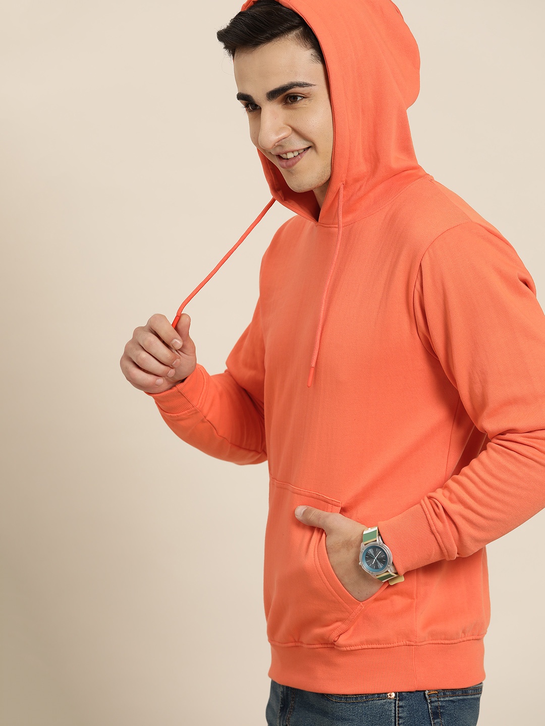 

HERE&NOW Men Solid Hooded Sweatshirt, Orange