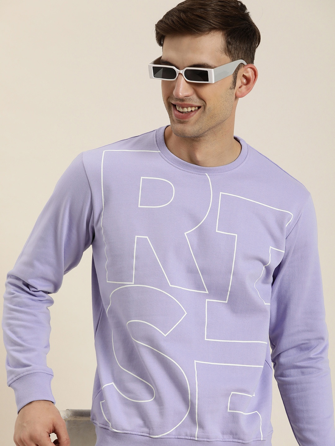 

HERE&NOW Typography Printed Round Neck Sweatshirt, Lavender