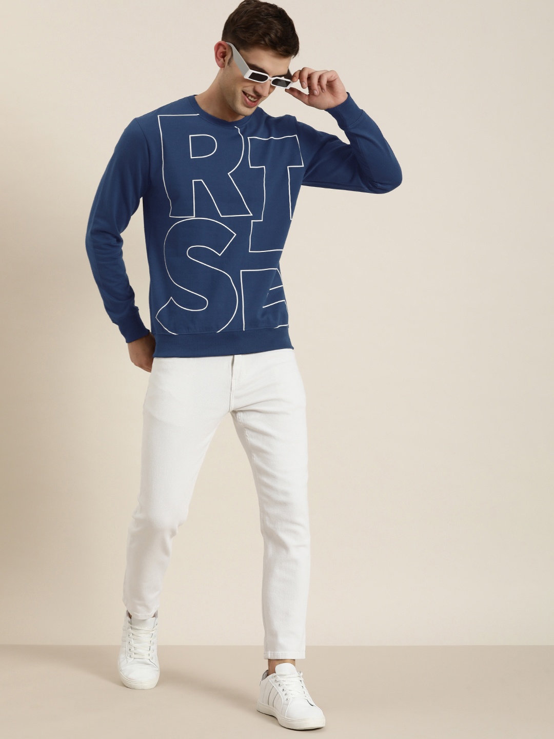 

HERE&NOW Round Neck Graphic Printed Sweatshirt, Navy blue