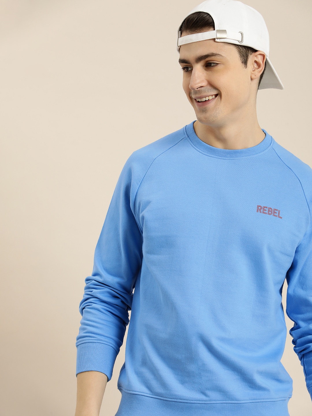 

HERE&NOW Printed Round-Neck Pure Cotton Sweatshirt, Blue