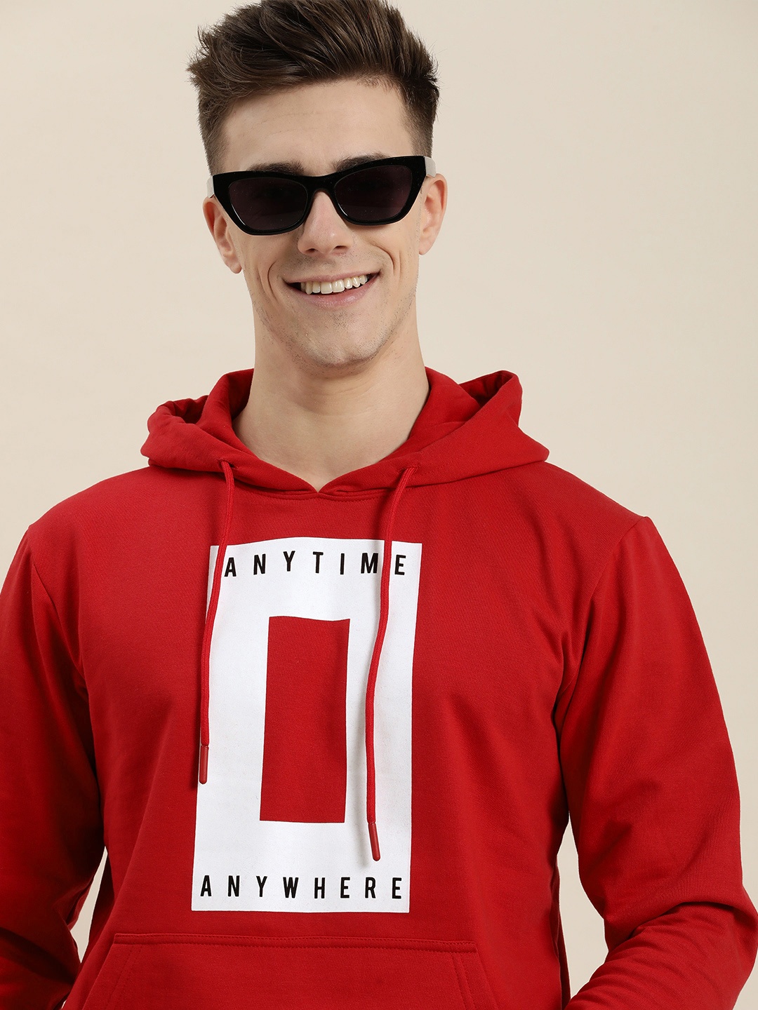 

HERE&NOW Typography Printed Full Sleeves Hooded Casual Sweatshirt, Red