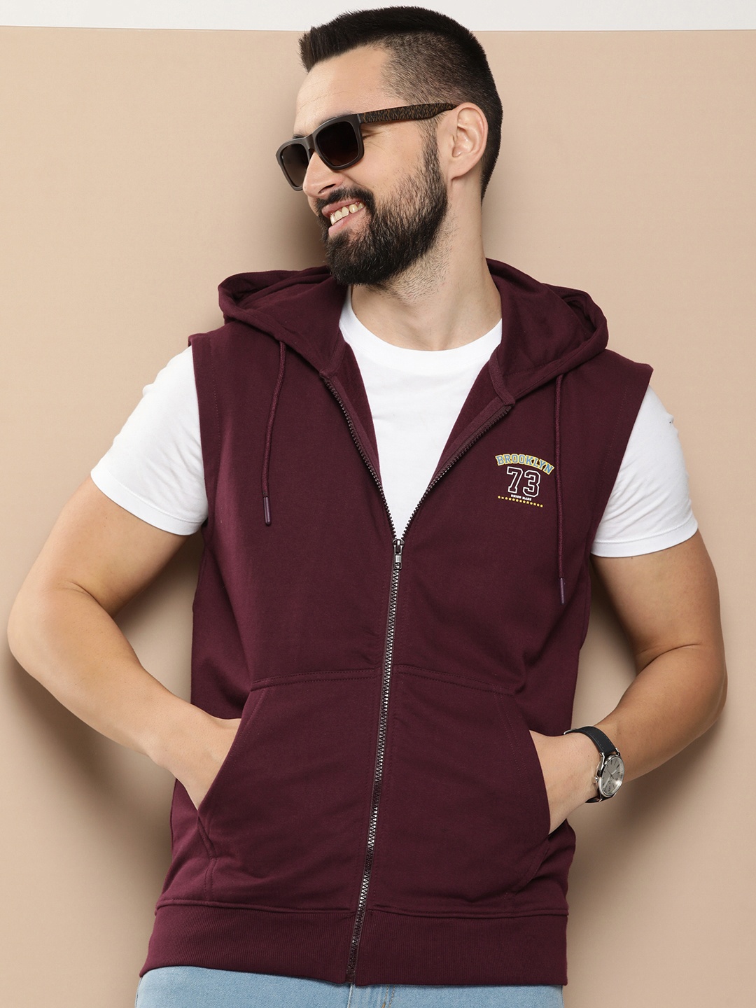 

HERE&NOW Solid Front Open Hooded Sweatshirt, Maroon