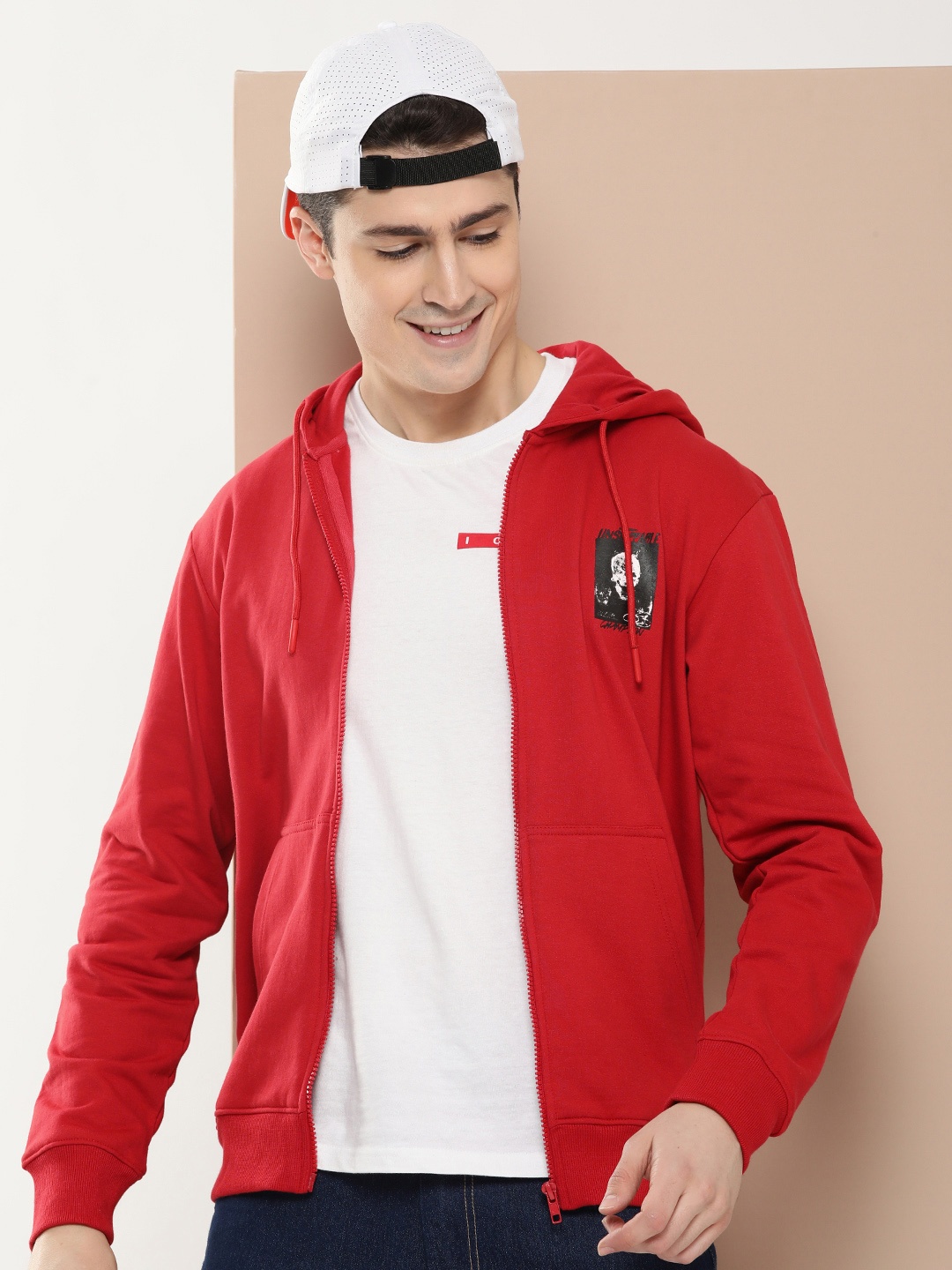 

HERE&NOW Minimal Printed Hooded Sweatshirt, Red