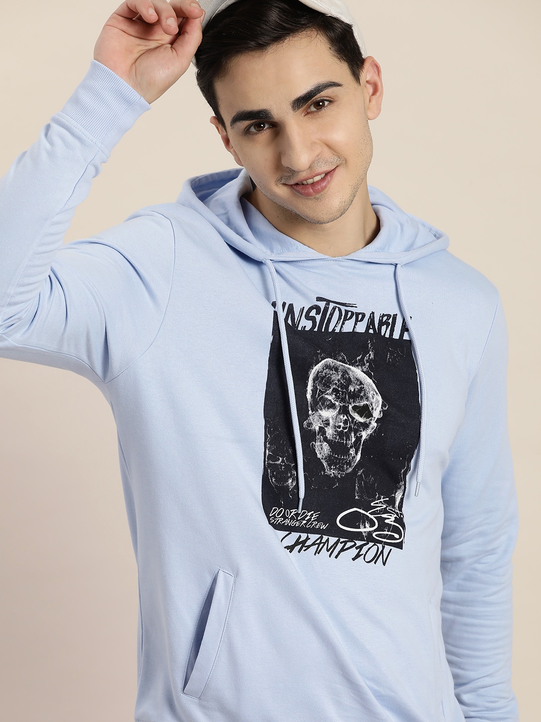 

HERE&NOW Graphic Printed Hooded Pure Cotton Sweatshirt, Blue