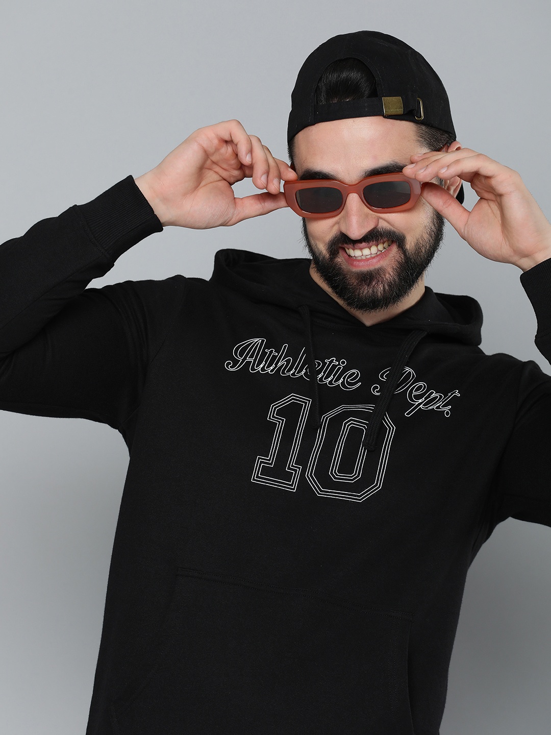 

HERE&NOW Men Pure Cotton Varsity Printed Sweatshirt, Black