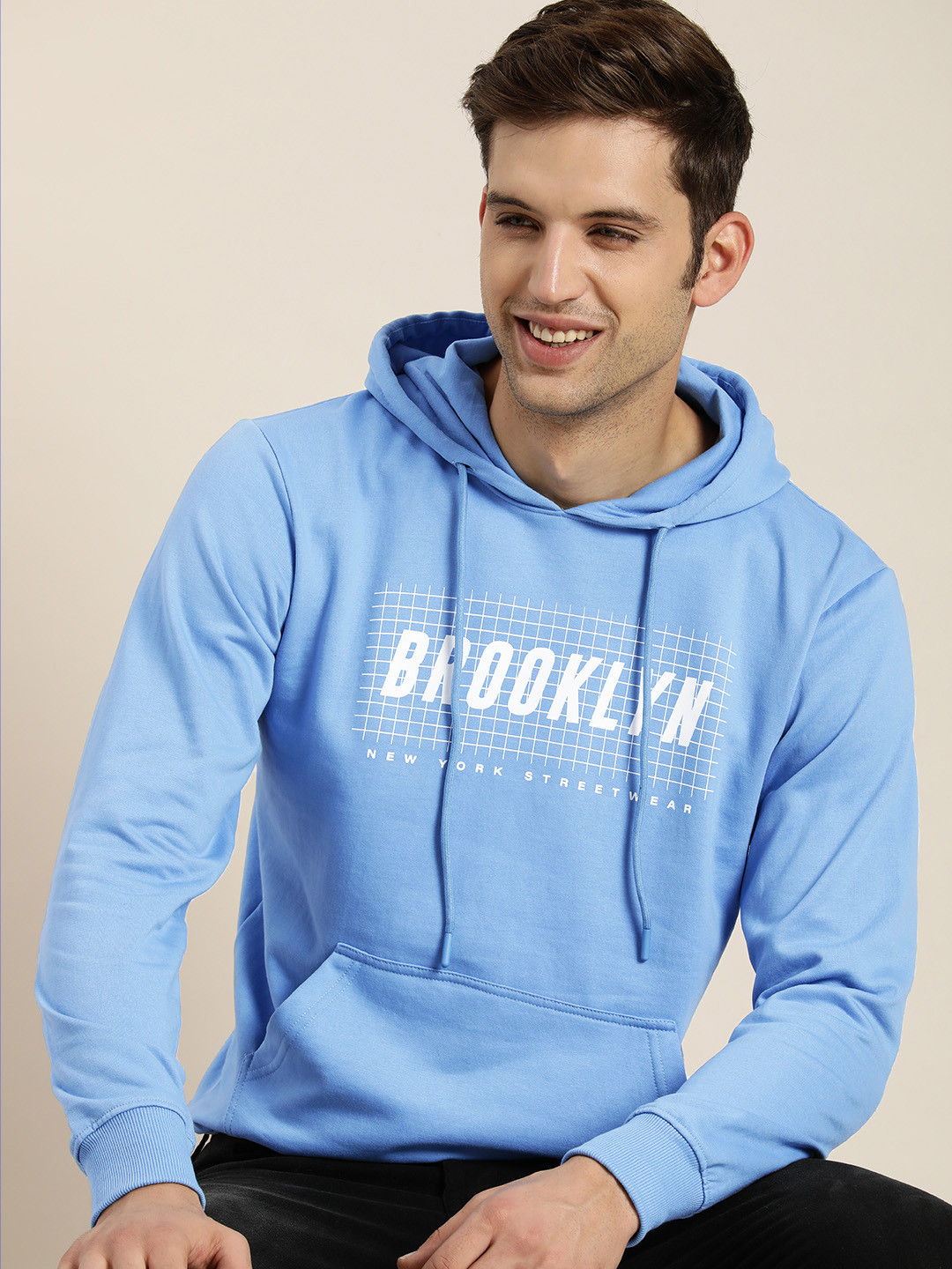 

HERE&NOW Full Sleeves Typography Printed Hooded Sweatshirt, Blue