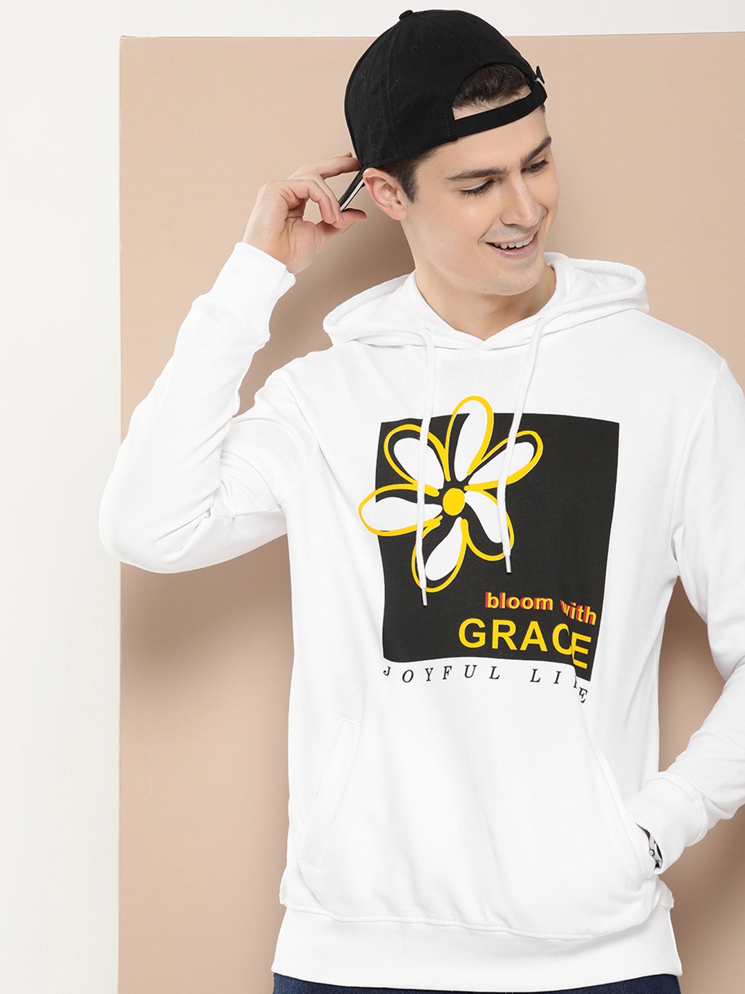 

HERE&NOW Graphic Printed Hooded Cotton Sweatshirt, White