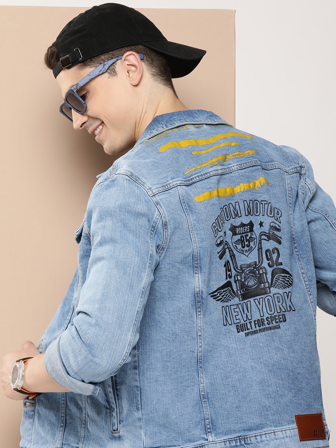 

HERE&NOW Men Printed Denim Jacket, Blue