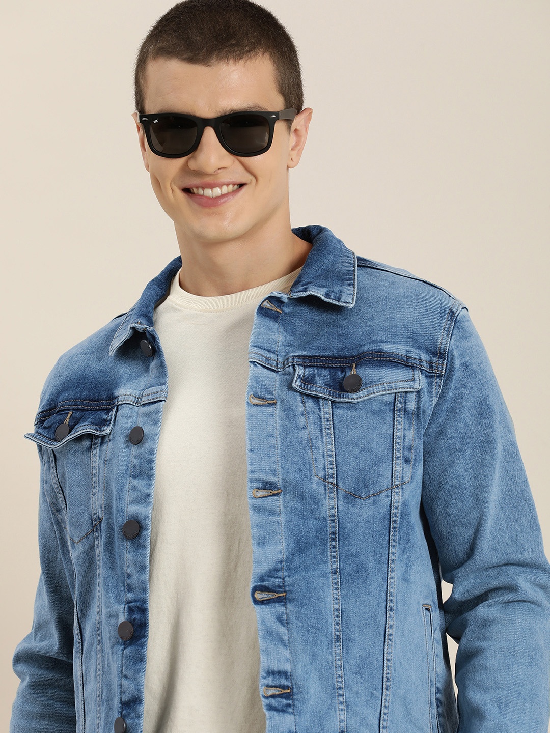 

HERE&NOW Solid Full Sleeves Casual Denim Jacket, Blue