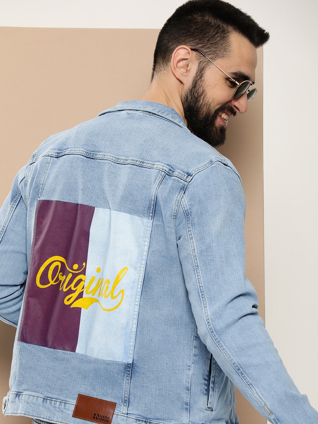 

HERE&NOW Typography Printed Denim Truckers Jacket, Blue